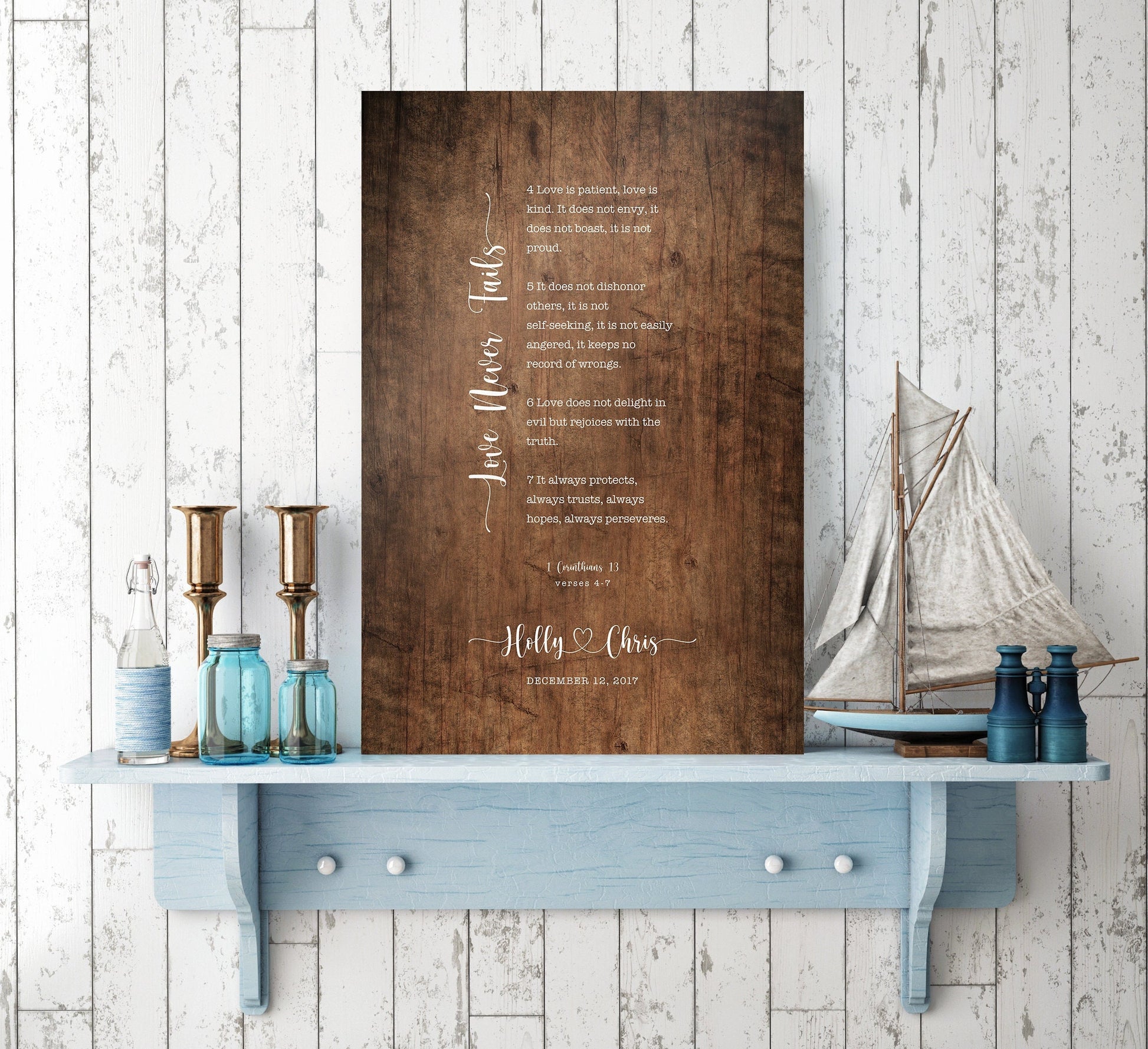 Our Love Never Fails Wood Anniversary Keepsake - HoneycombProverbs - Signs - Christian Wall Art