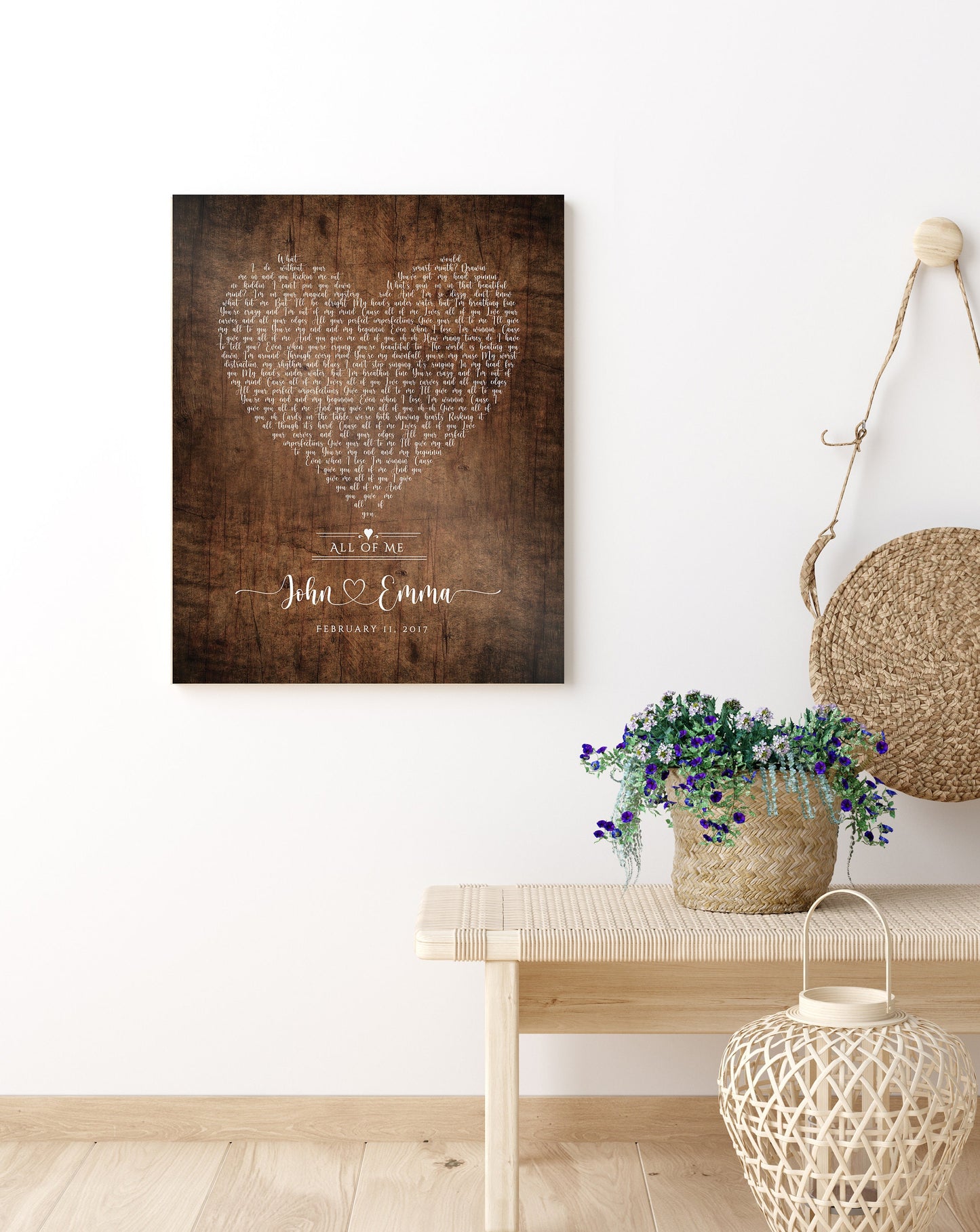 Rustic Heart Song Lyric Print on Wood - HoneycombProverbs - Signs - 5 year anniversary gifts