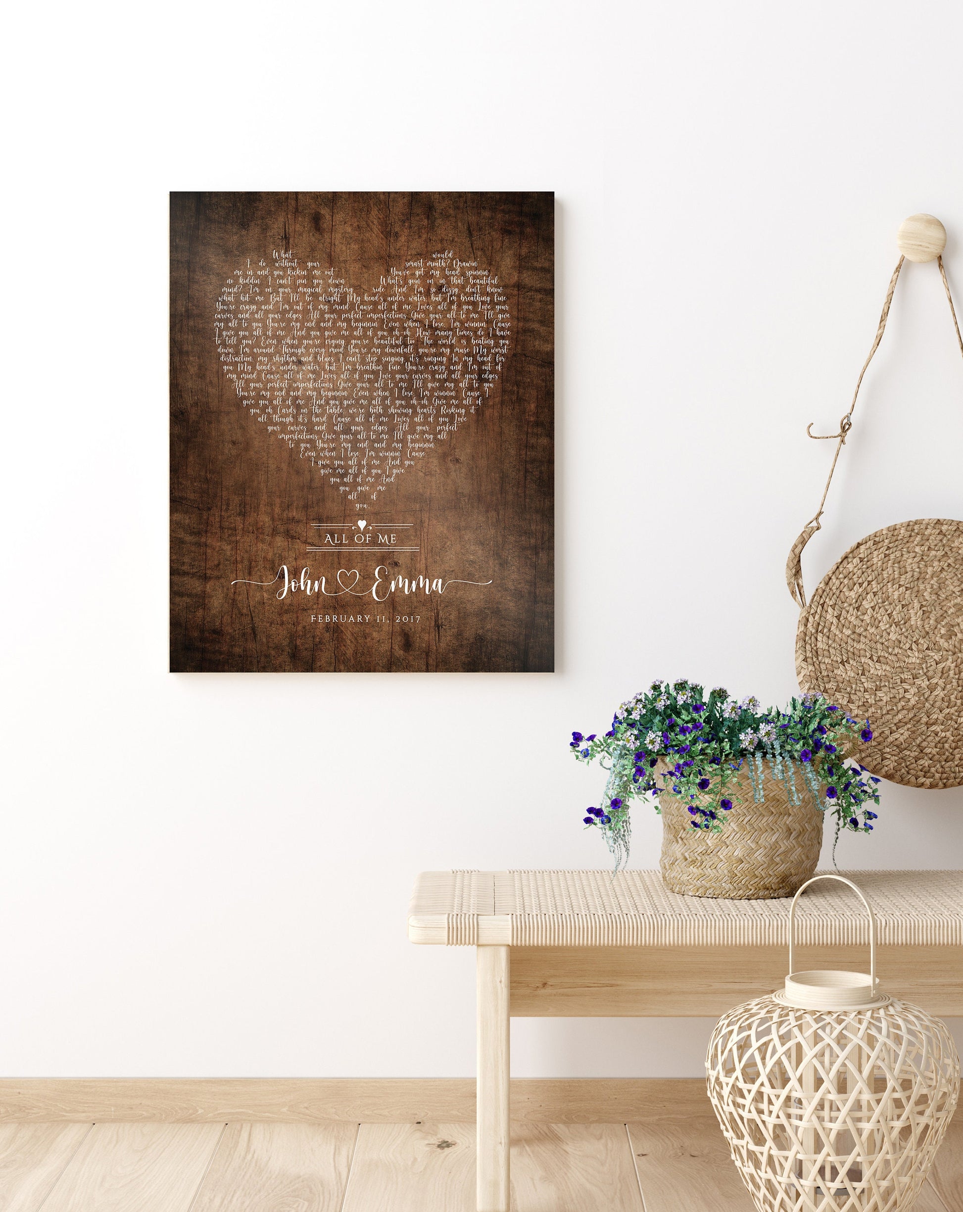 Rustic Heart Song Lyric Print on Wood - HoneycombProverbs - Signs - 5 year anniversary gifts