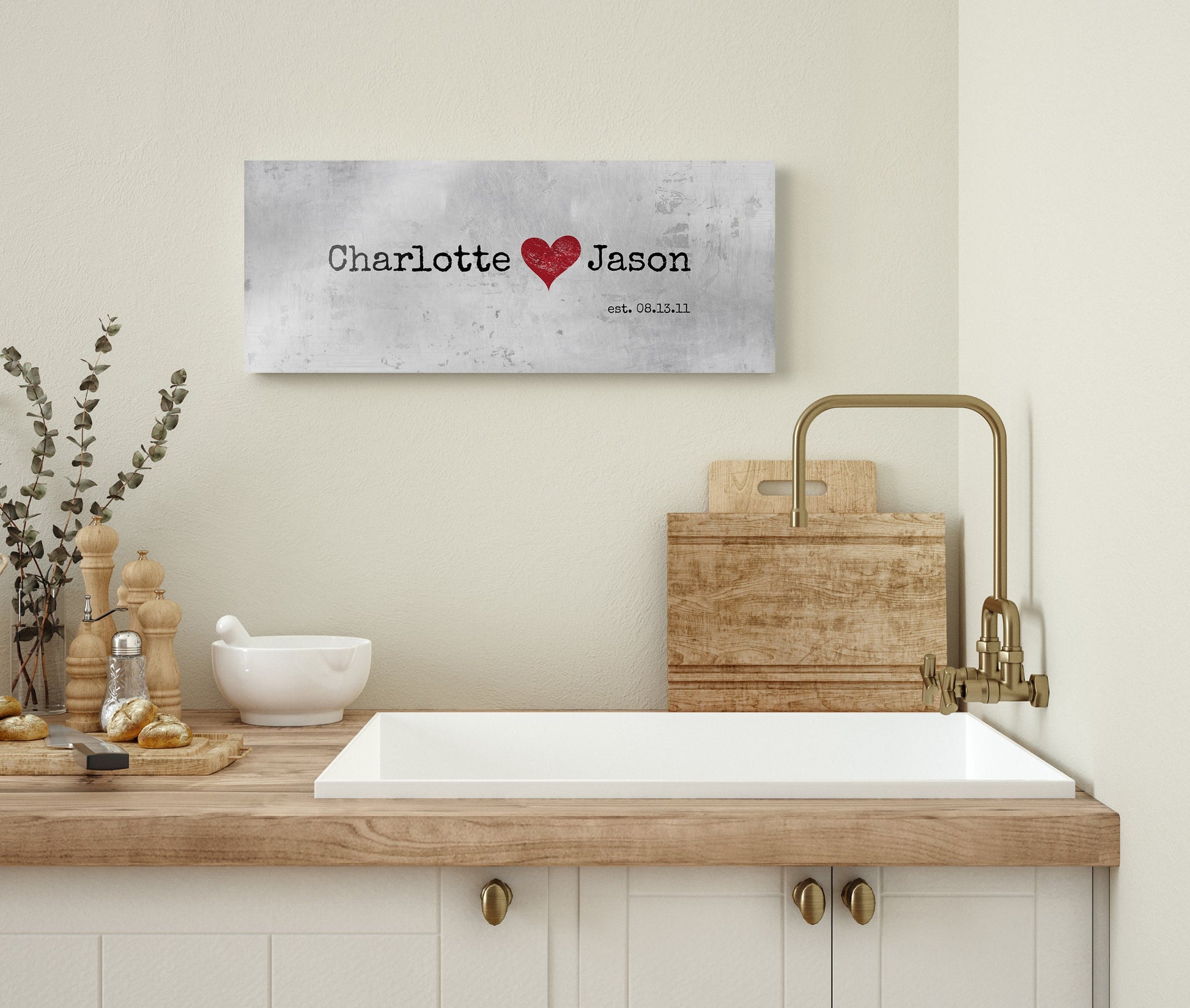 Rustic Name Sign with Heart, Tin Gift - HoneycombProverbs - Gifts For The Couple - Name Signs Wall Art