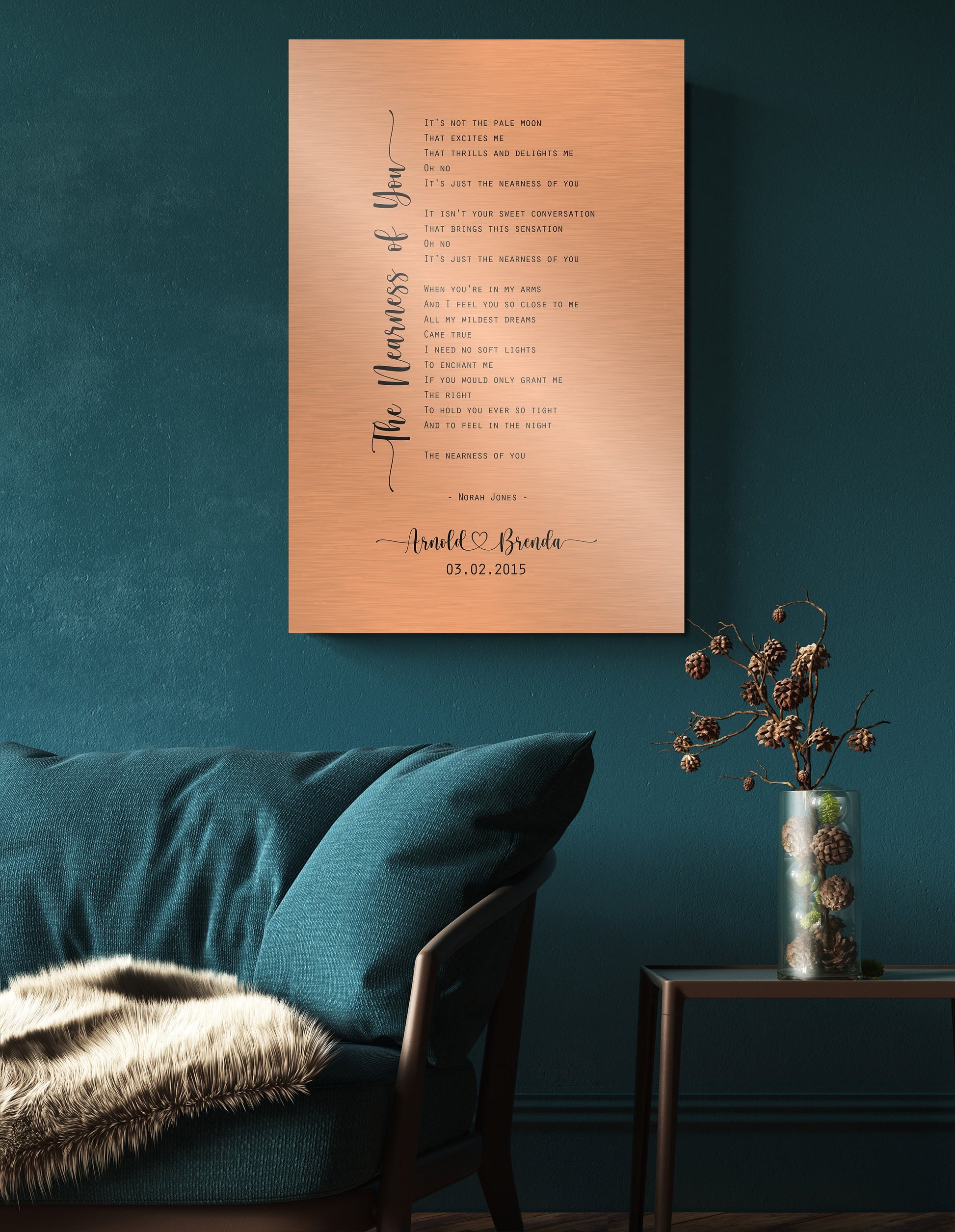 Couple's Copper Song Lyric Art - HoneycombProverbs - Signs - Copper Anniversary Gifts