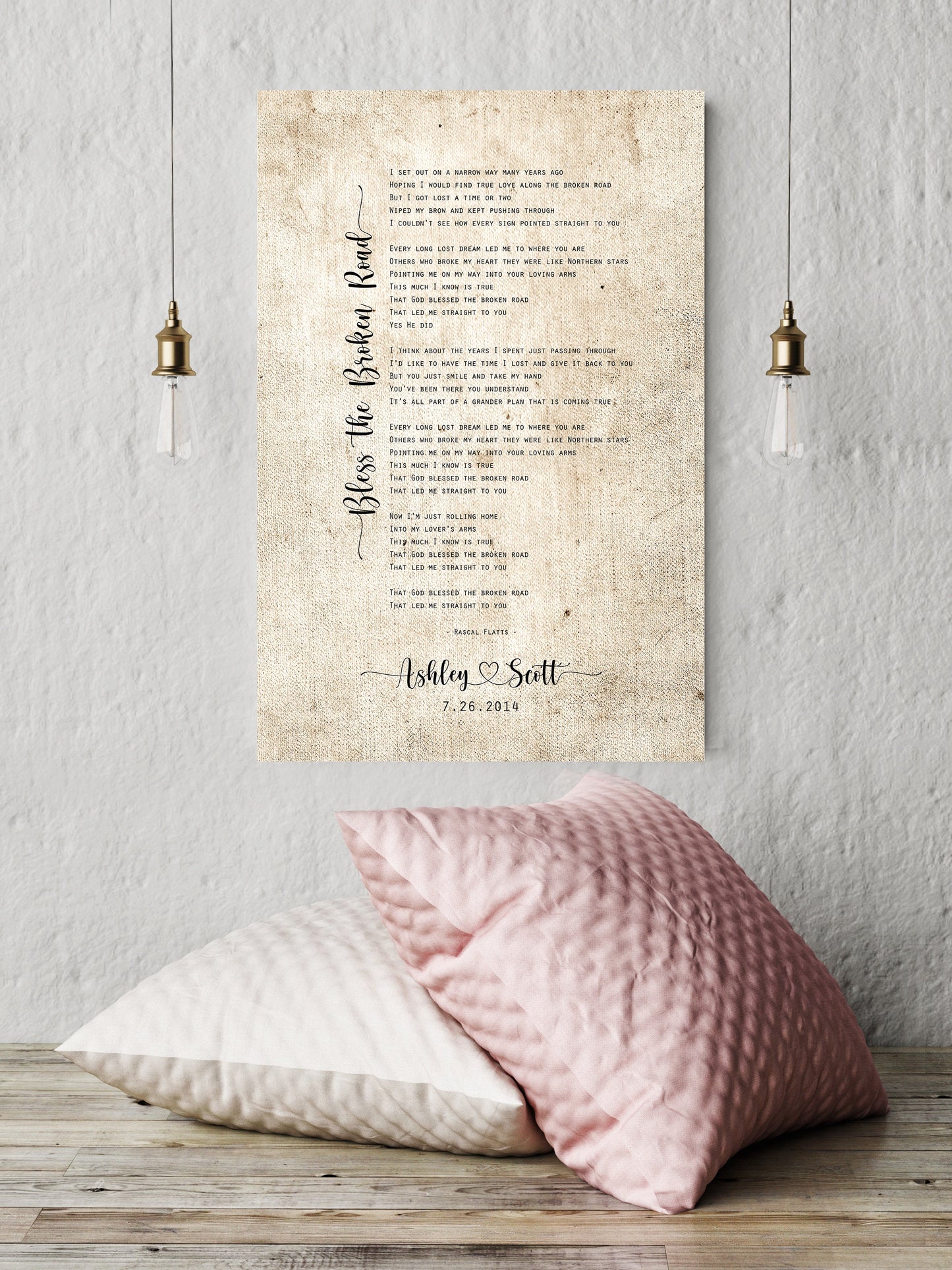 Custom Hearts Cotton Song Lyric Gift, 2nd Anniversary Gift for wife - HoneycombProverbs - Giclée - 2nd Year Cotton Art