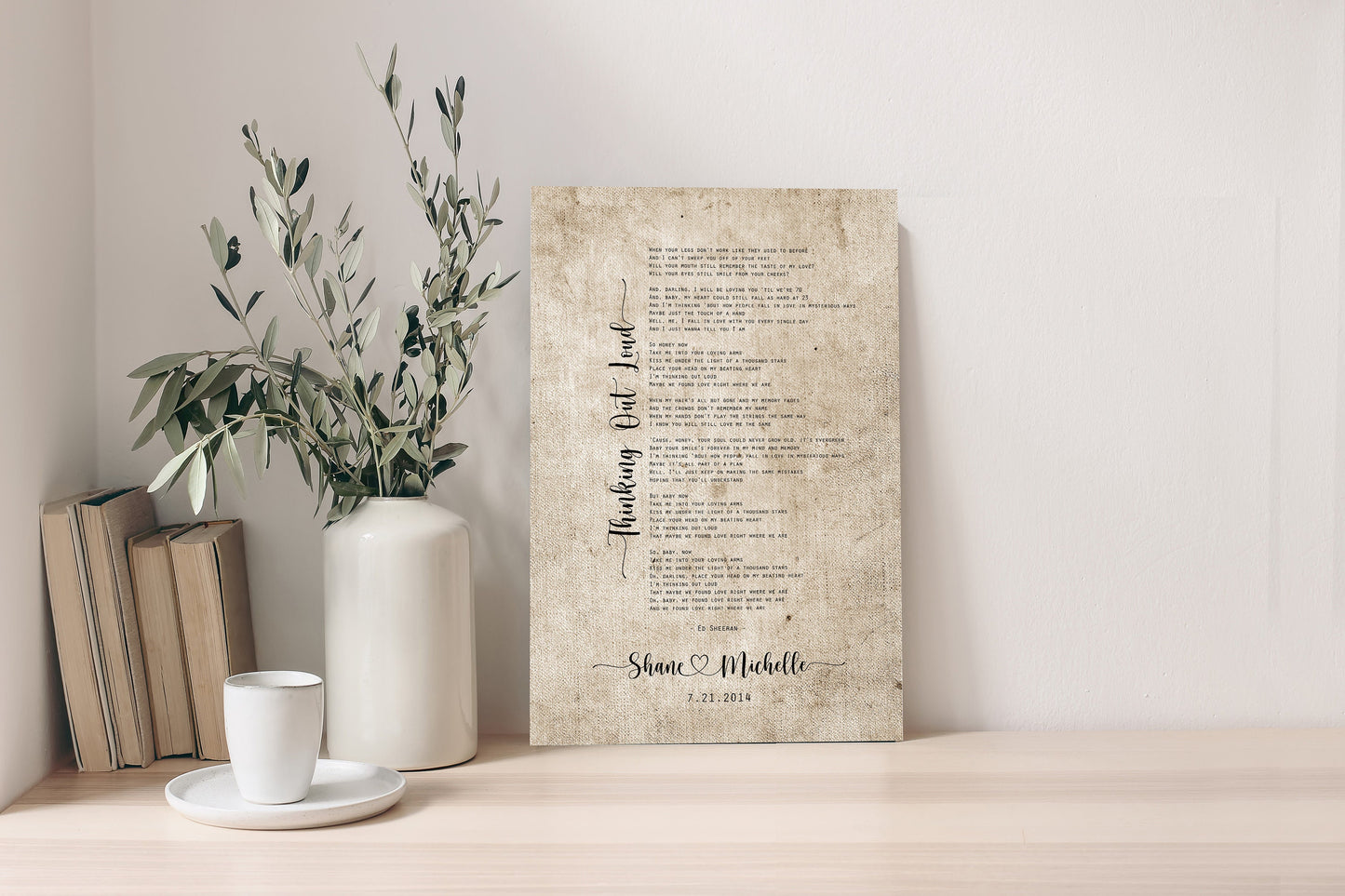 Custom Hearts Cotton Song Lyric Gift, 2nd Anniversary Gift for wife - HoneycombProverbs - Giclée - 2nd Year Cotton Art