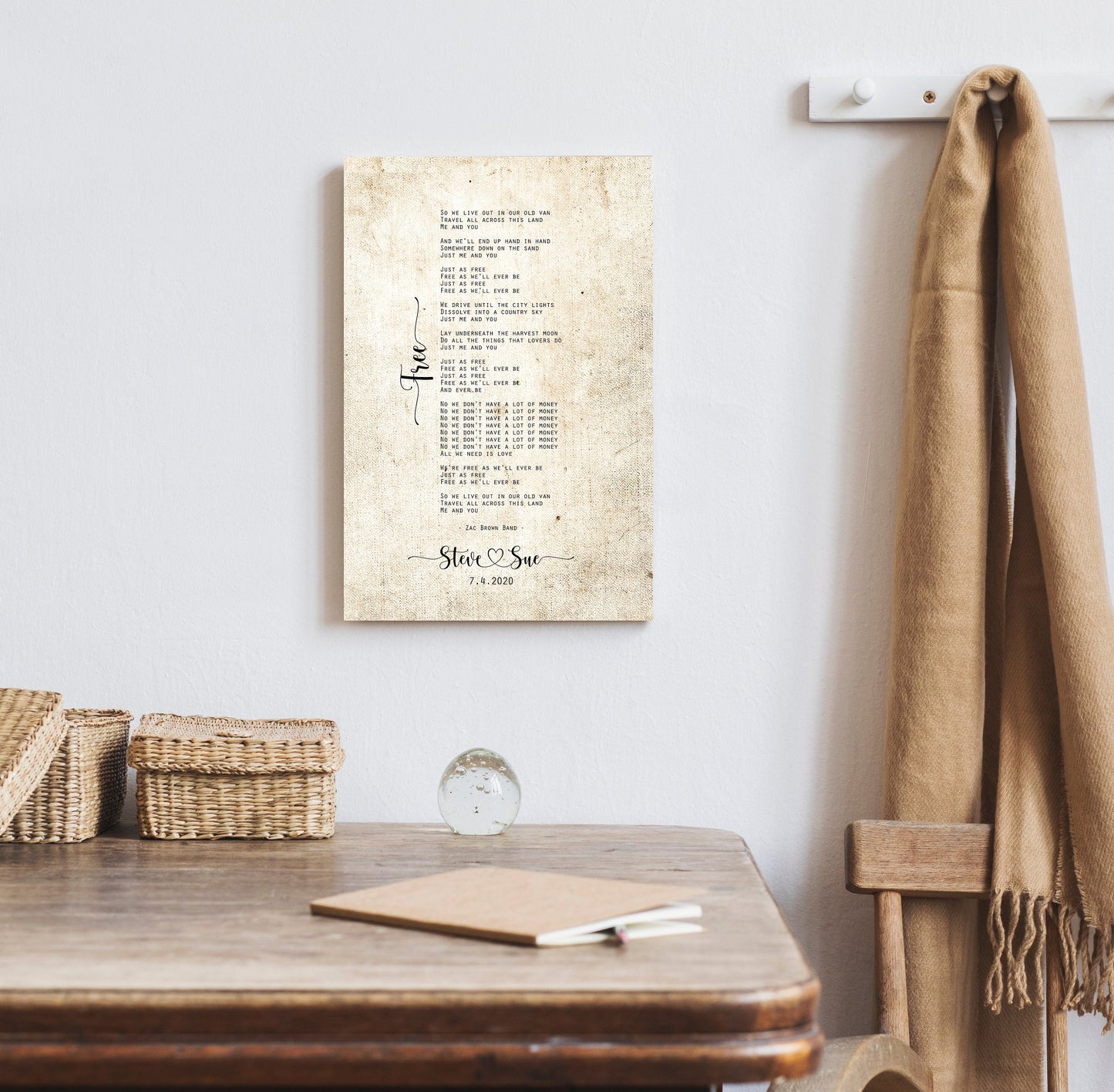 Custom Hearts Cotton Song Lyric Gift, 2nd Anniversary Gift for wife - HoneycombProverbs - Giclée - 2nd Year Cotton Art