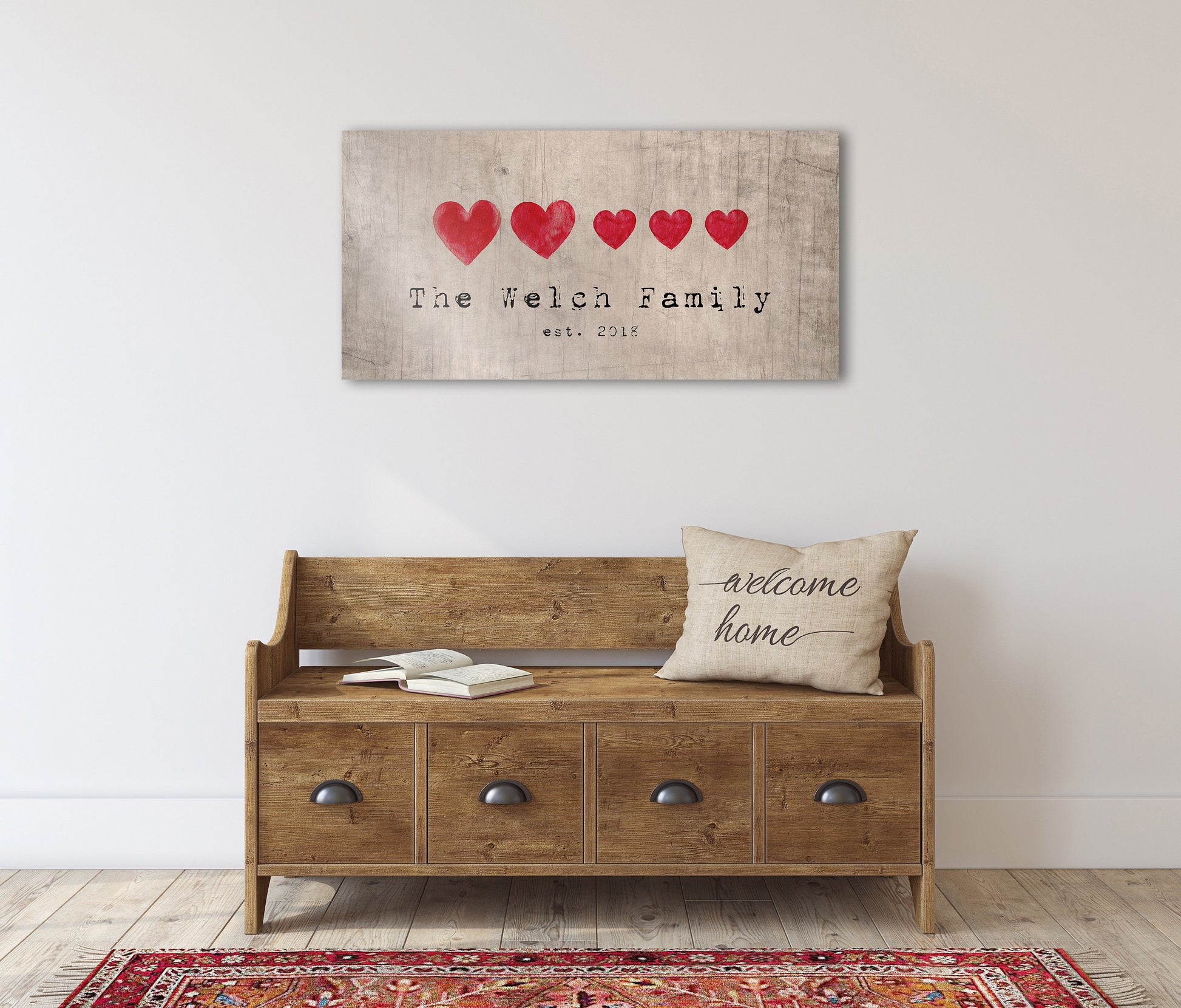 Family Hearts Name Sign on Wood - HoneycombProverbs - Signs - Name Signs Wall Art
