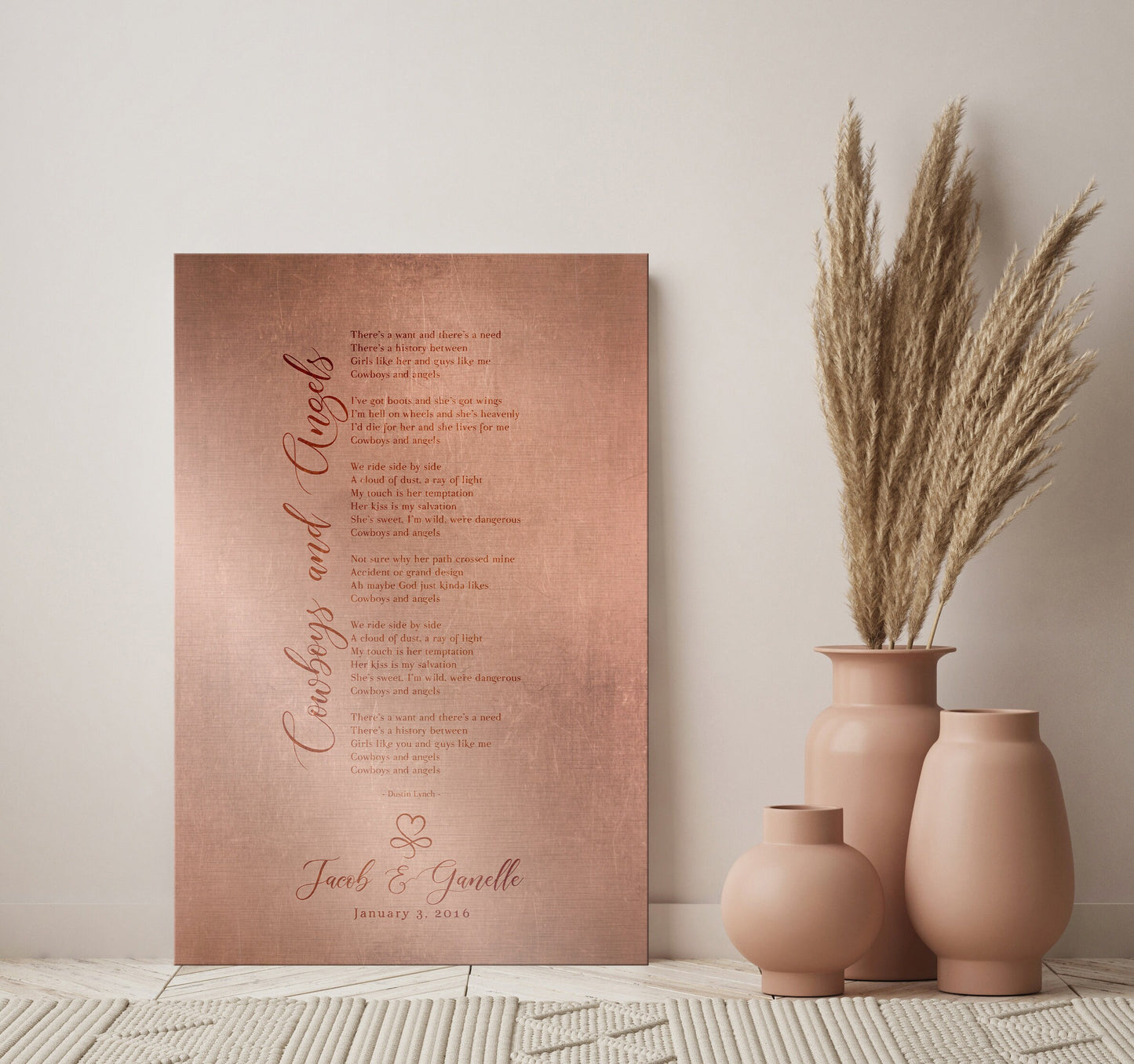 Personalized copper sign for 7th anniversary with lyrics