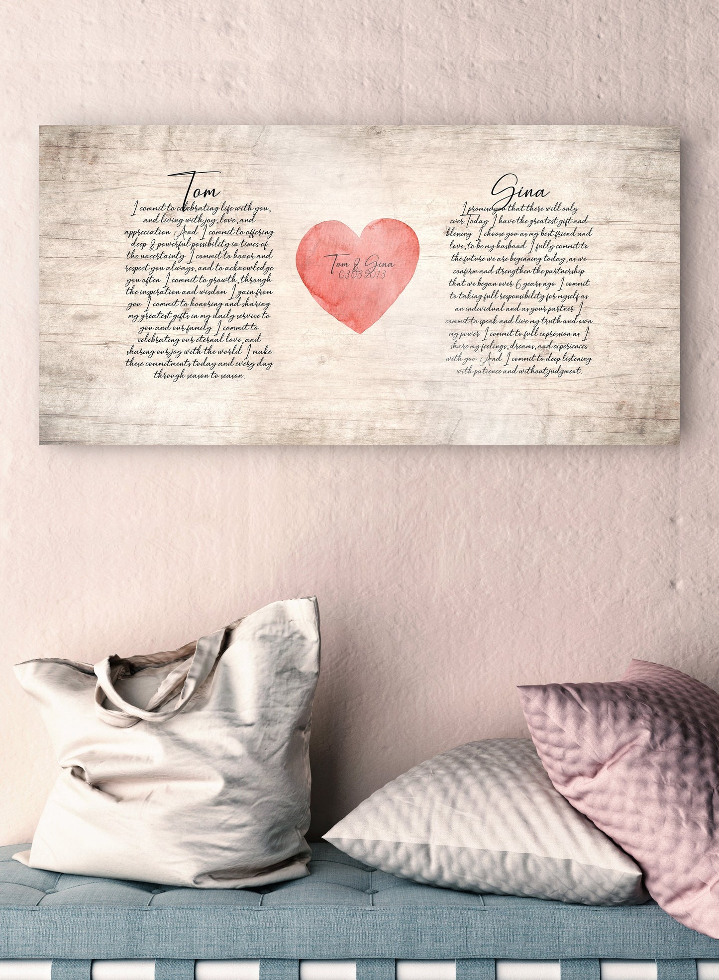 custom wedding vow print on wood