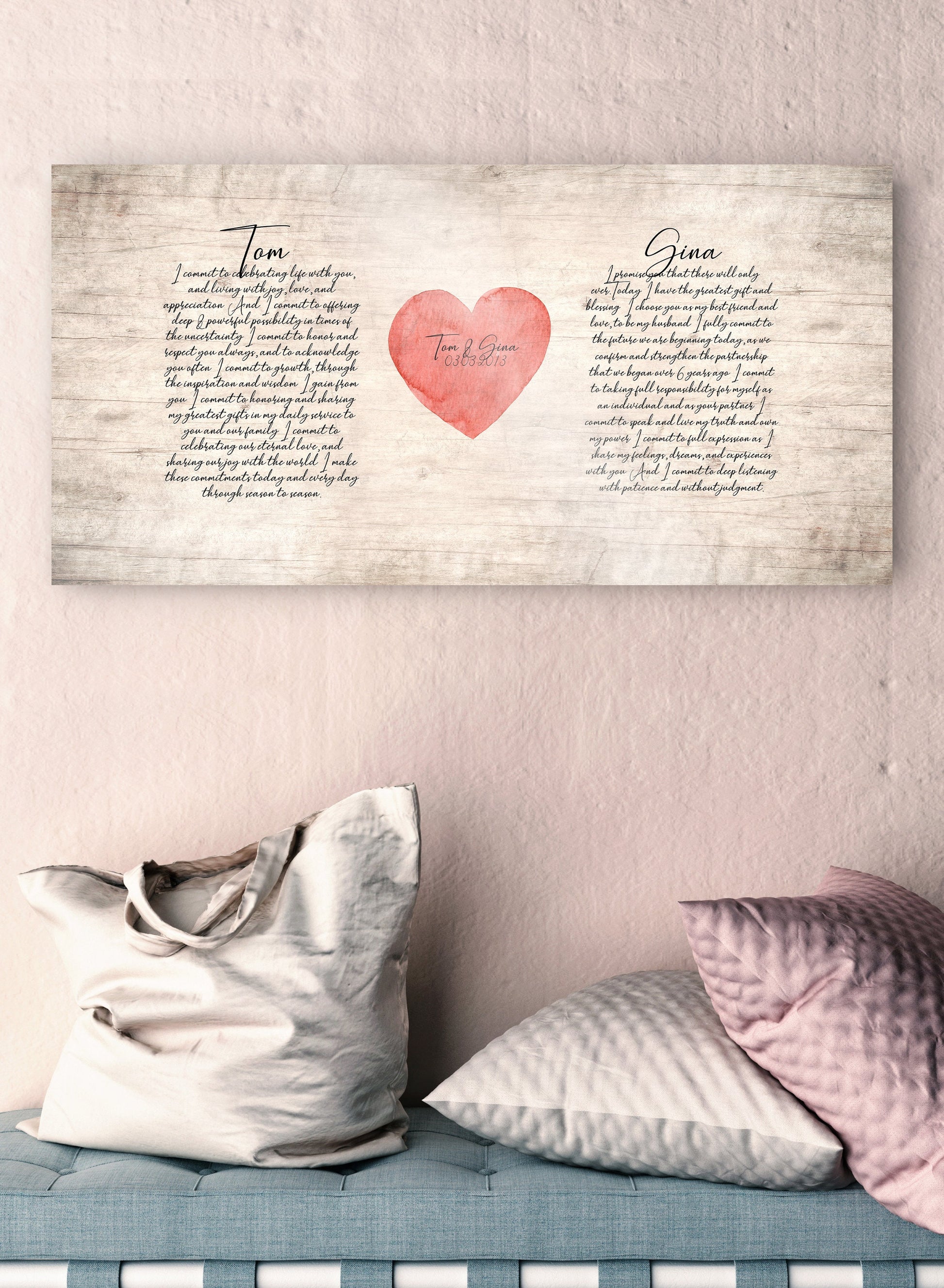 custom wedding vow print on wood