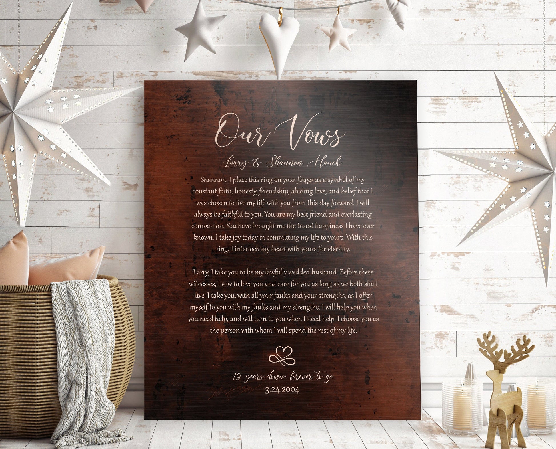 Our Wedding Vows on Bronze, Forever in Love Custom Wedding Vow Art - HoneycombProverbs - Signs - Wedding Vow Wall Art