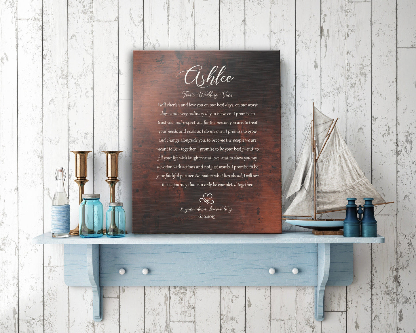 Our Wedding Vows on Bronze, Forever in Love Custom Wedding Vow Art - HoneycombProverbs - Signs - Wedding Vow Wall Art