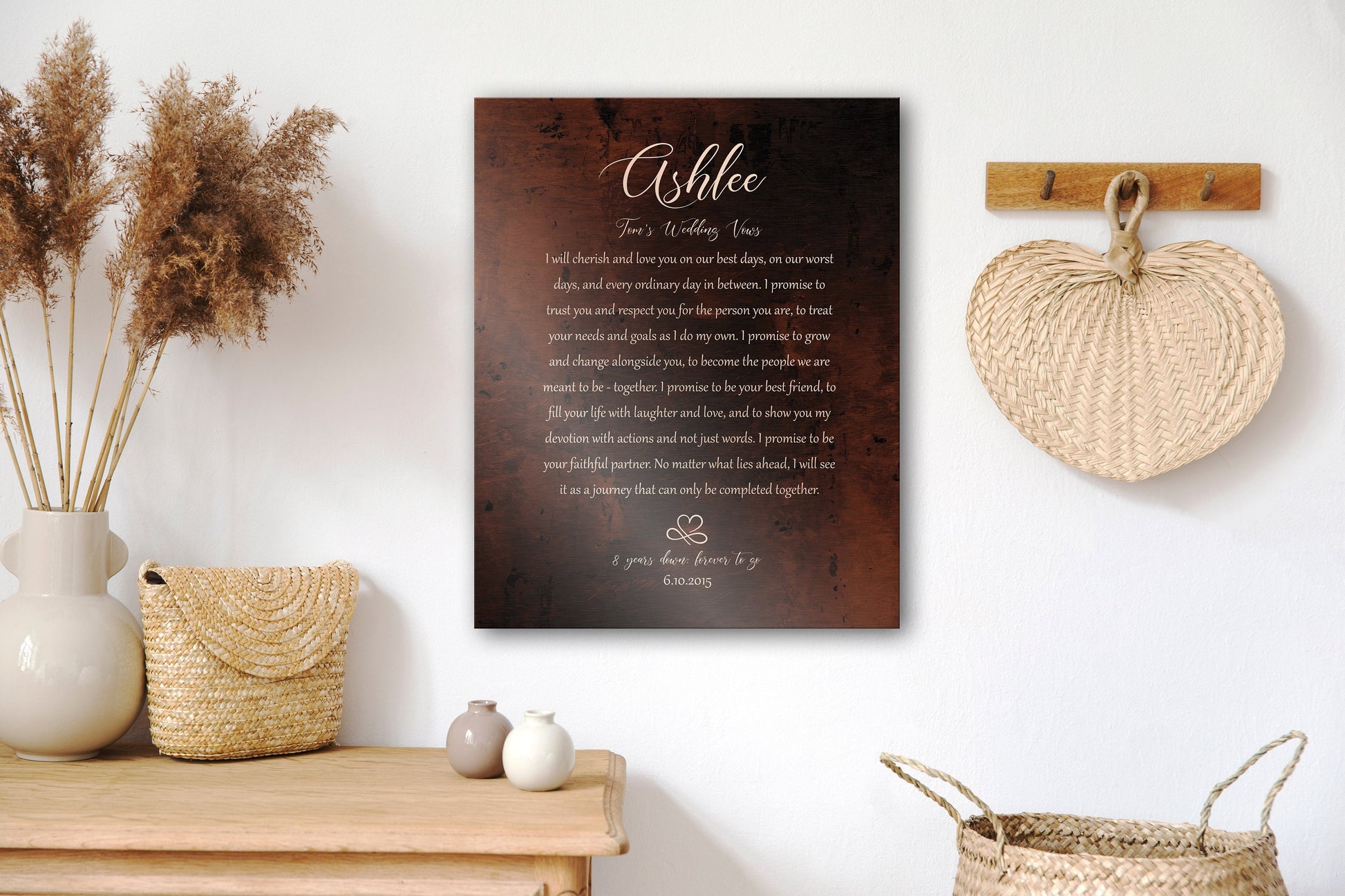 Our Wedding Vows on Bronze, Forever in Love Custom Wedding Vow Art - HoneycombProverbs - Signs - Wedding Vow Wall Art