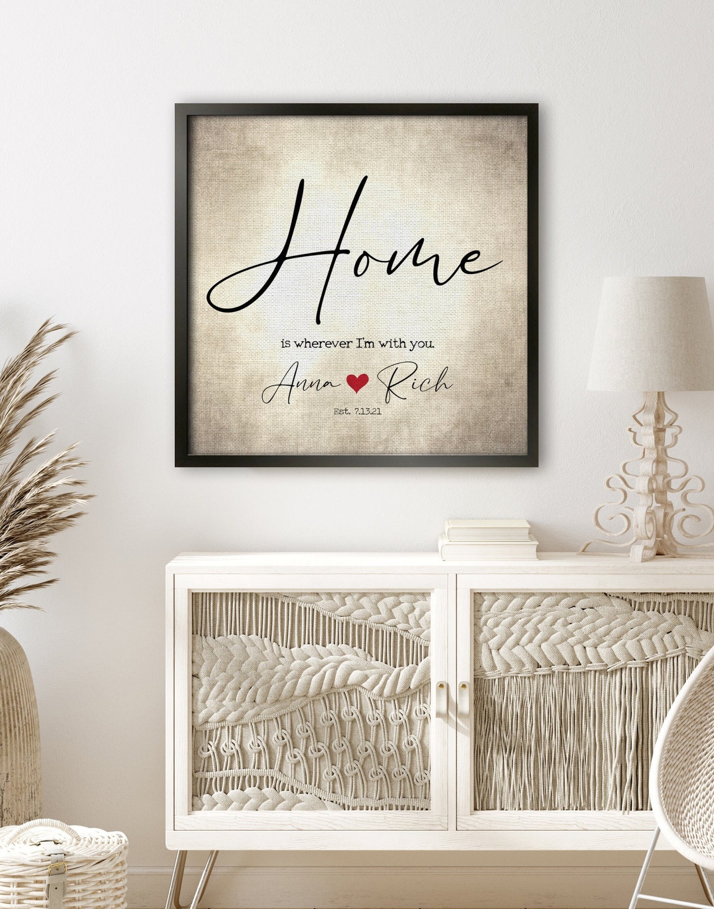 Couples' Personalized, "Home is wherever I'm with you" Framed Wall Decor - HoneycombProverbs - Giclée - 2nd Year Cotton Art