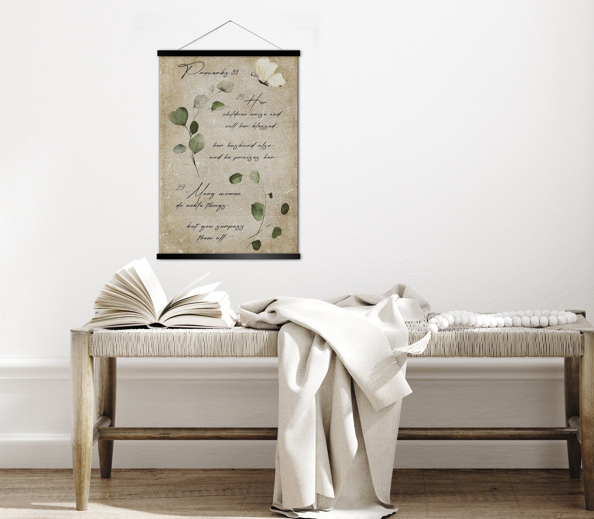 Proverbs 31 Cottage Garden Scroll Tapestry - HoneycombProverbs - Tapestries - Christian Wall Art