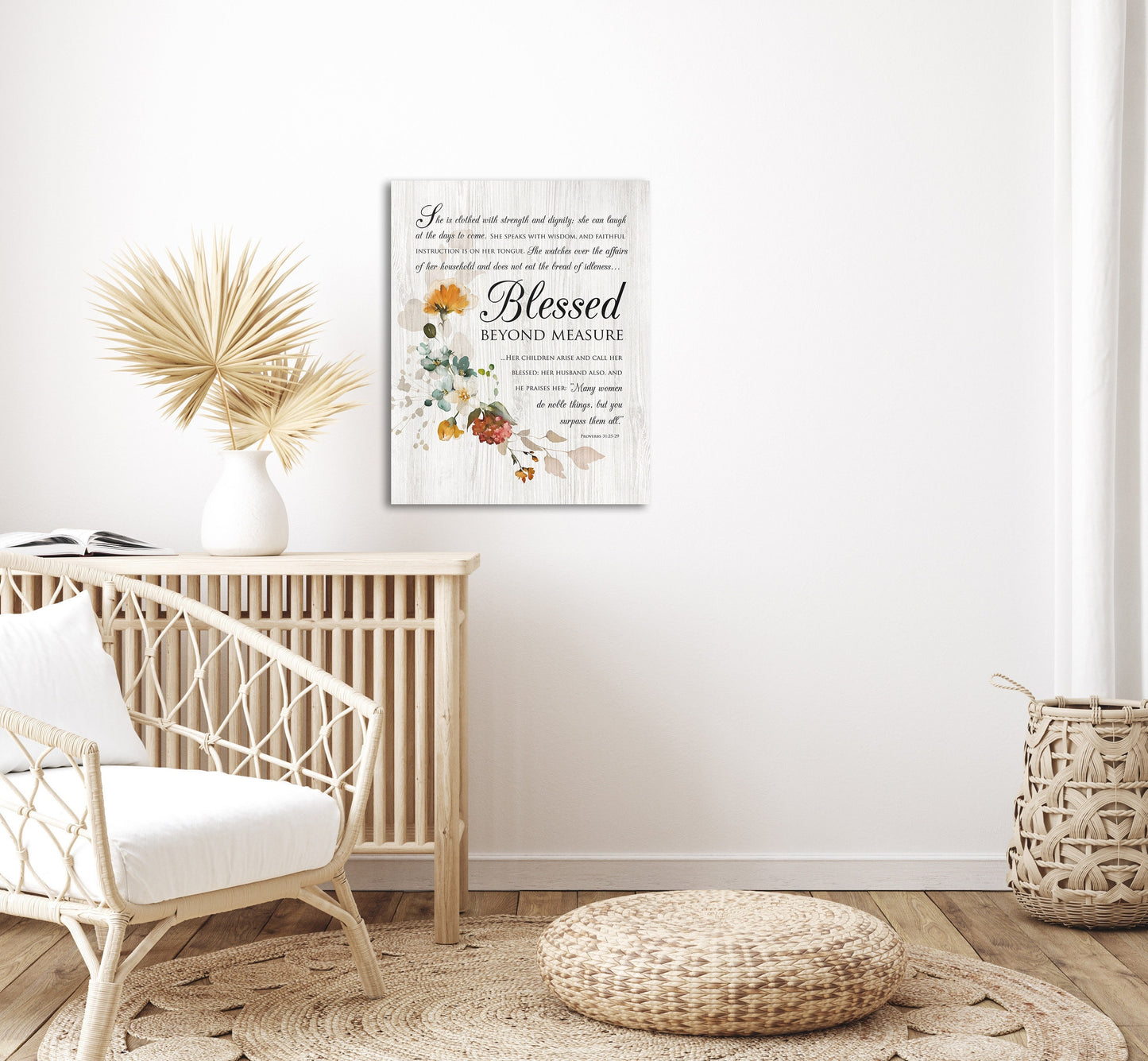 Blessed Beyond Measure Floral Wood Sign - HoneycombProverbs - Signs - Christian Wall Art