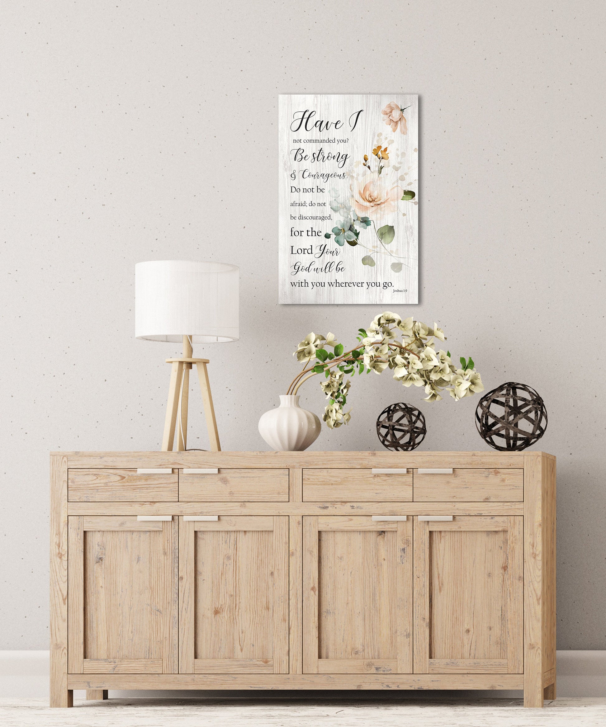 Joshua 1:9 Floral Wood Sign - HoneycombProverbs - Signs - Christian Wall Art