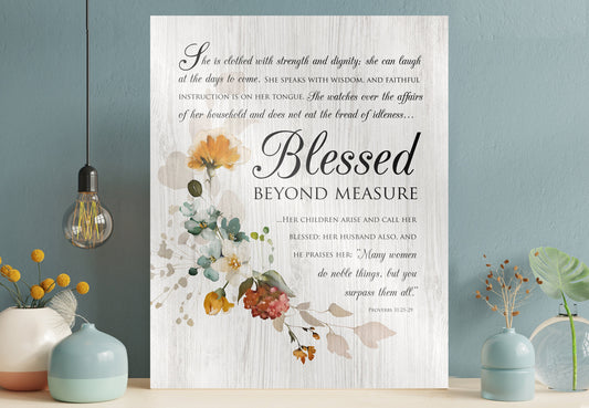Blessed Beyond Measure Floral Wood Sign - HoneycombProverbs - Signs - Christian Wall Art
