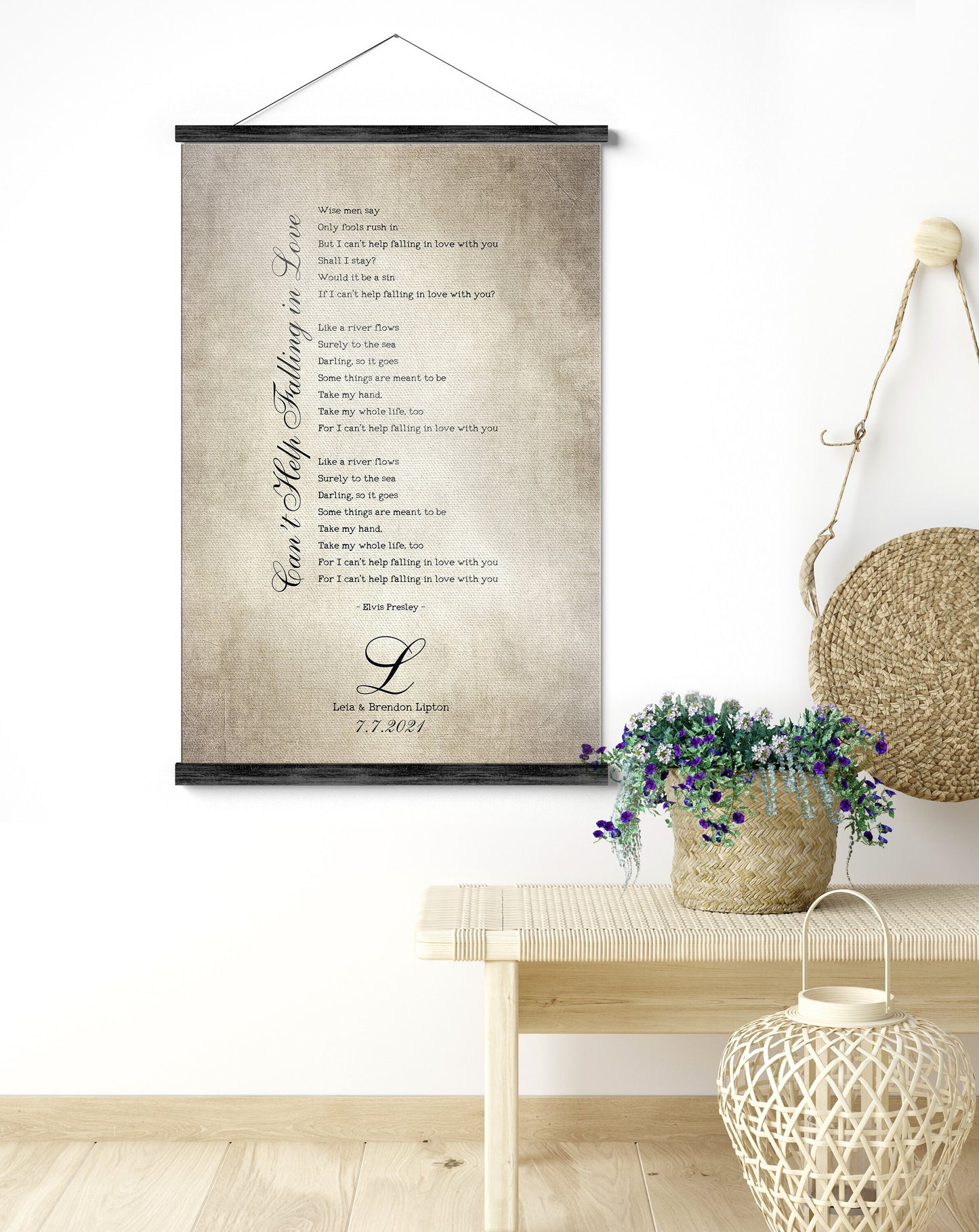 Our Song Scroll Tapestry, Cotton Anniversary - HoneycombProverbs - Tapestries - Vintage Lyrics Wall Art