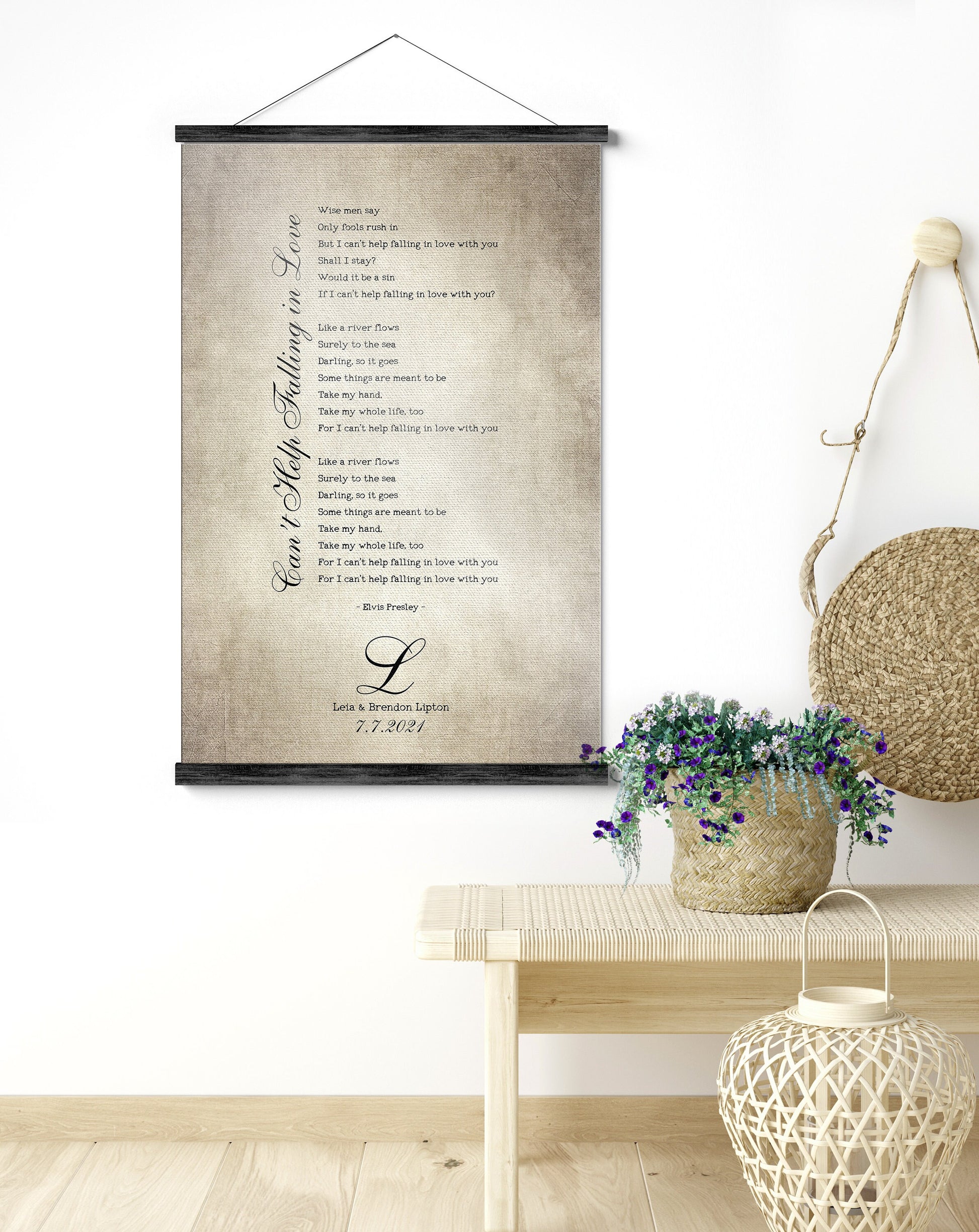 Our Song Scroll Tapestry, Cotton Anniversary - HoneycombProverbs - Tapestries - Vintage Lyrics Wall Art