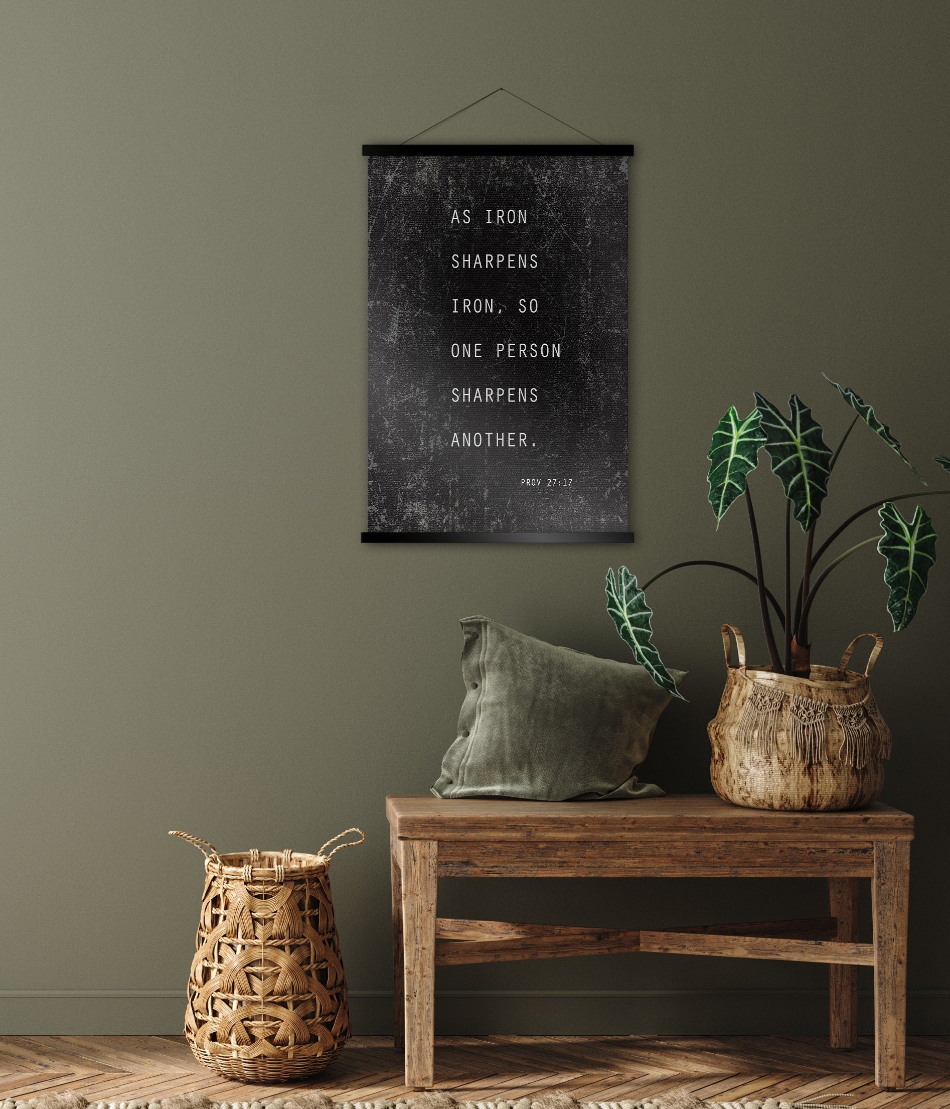 Proverbs 27:17 Rustic Grunge Scroll Tapestry - HoneycombProverbs - Tapestries - Christian Wall Art