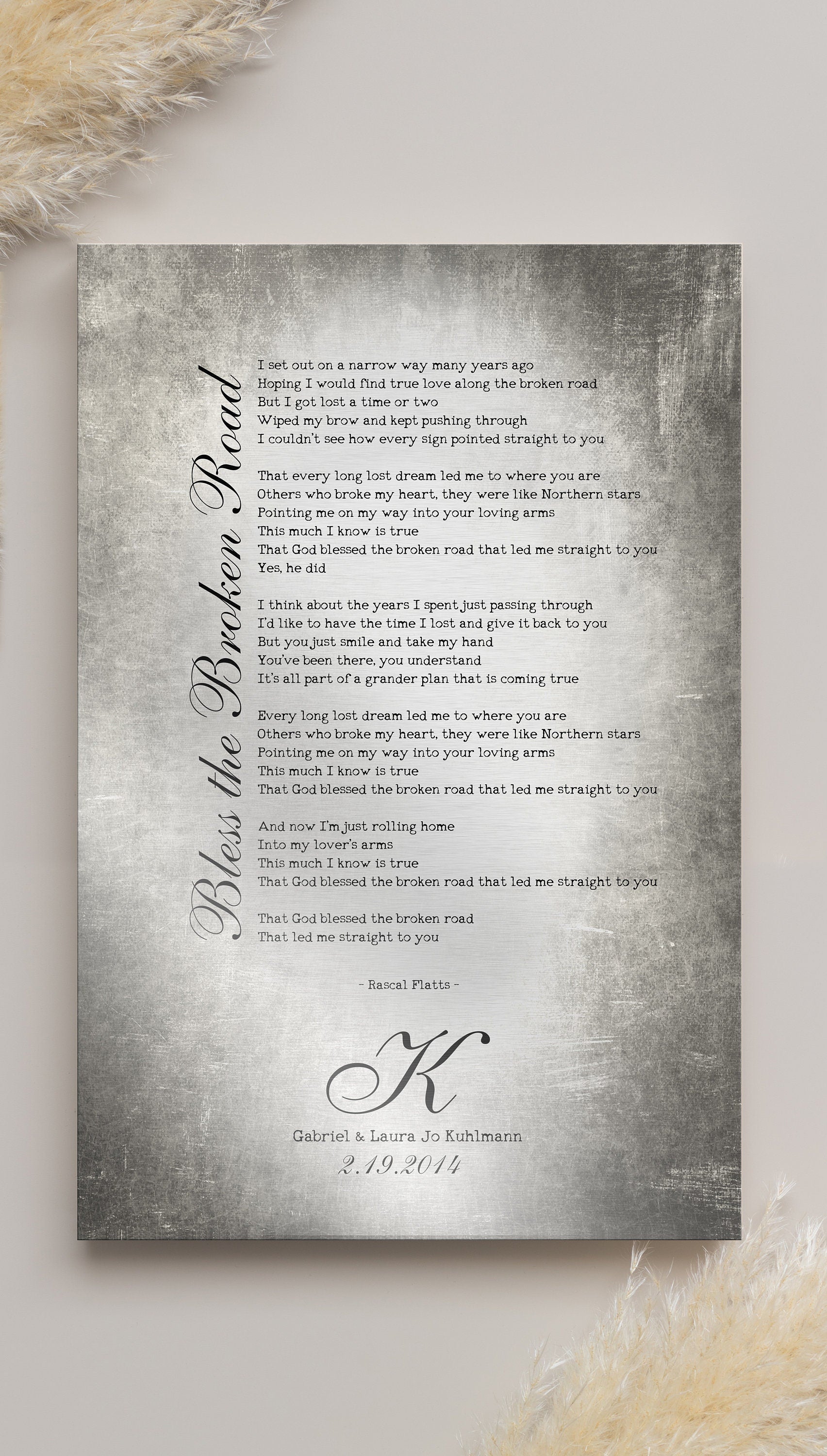 Monogrammed Tin Wedding Song Plaque - HoneycombProverbs - Signs - Vintage Lyrics Wall Art