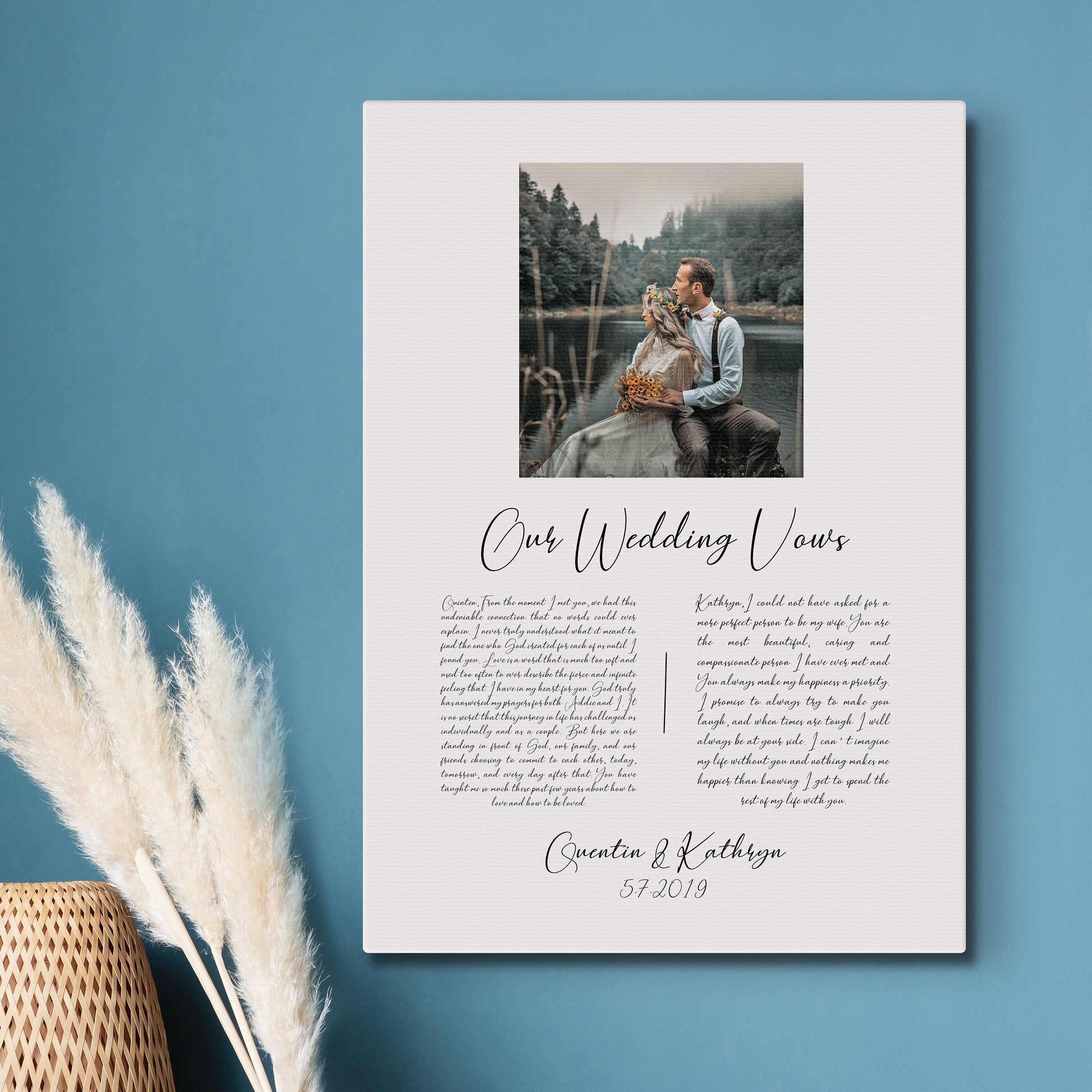 Cotton Canvas Decor: Photo & Vows Art - HoneycombProverbs - Wall Decor - Wedding Vow Wall Art