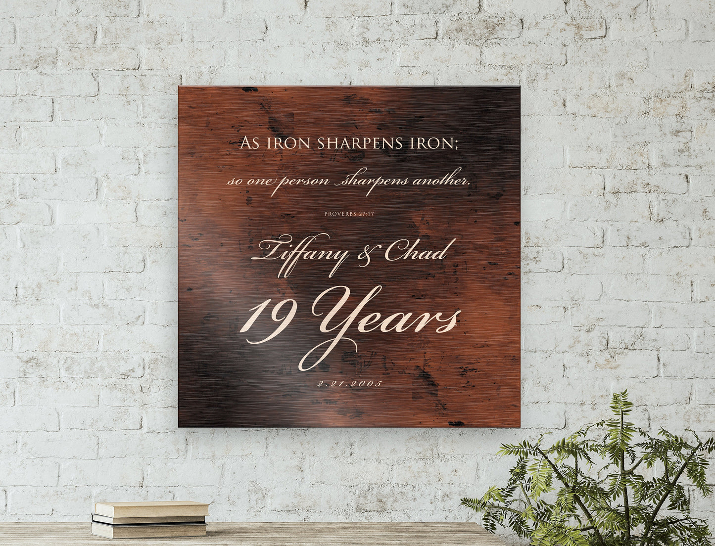 19th Anniversary Gift, Bronze Anniversary, Proverbs 27:17 sign, 19 year of marriage, Gift for husband, Personalize Christian Gift for couple