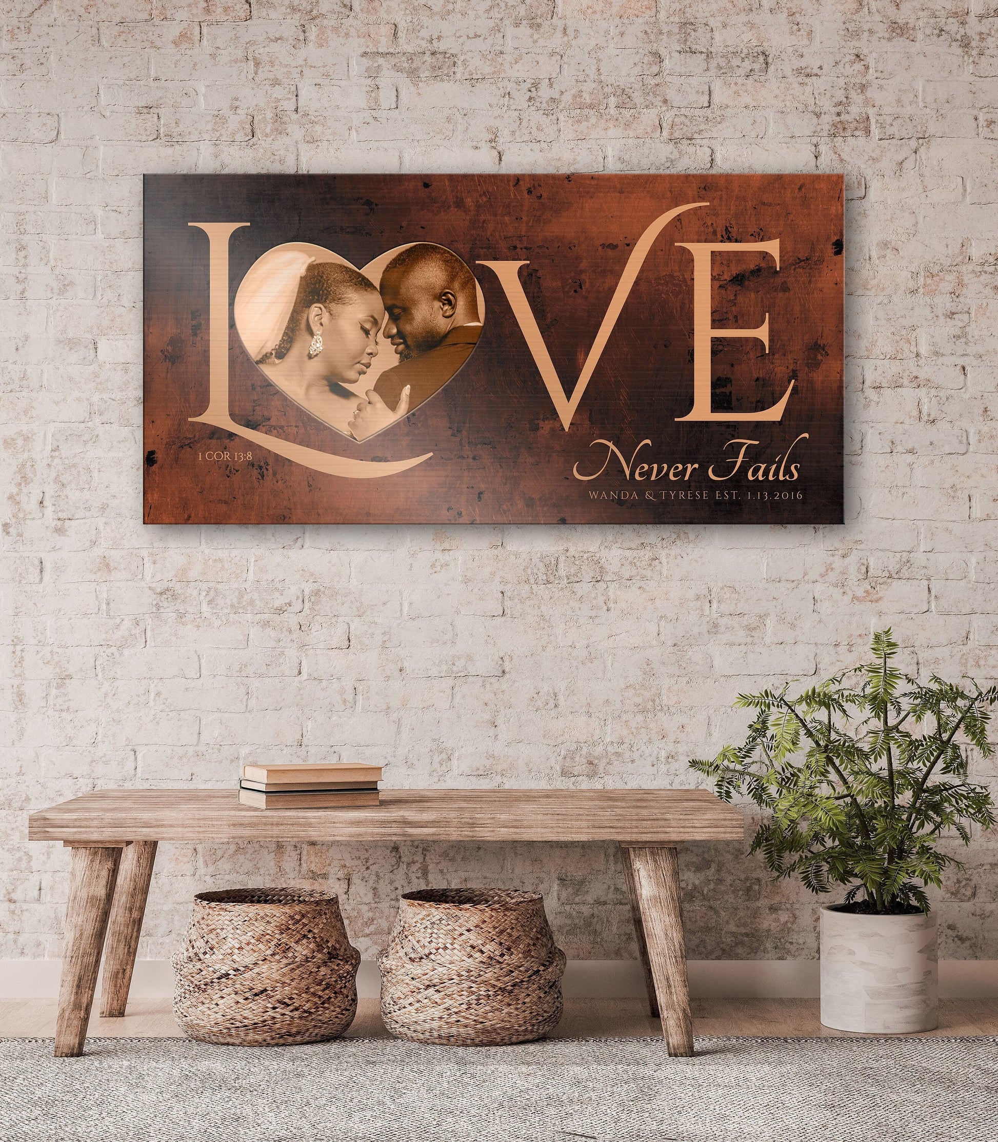 Personalized Love Decor with Photo, Love Never Fails Sign - HoneycombProverbs - Signs - Photo Plaques