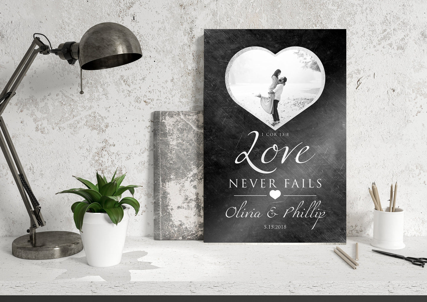 Love Never Fails Photo Sign, Personalized Anniversary plaque - HoneycombProverbs - Gifts For The Couple - Copper Anniversary Gifts