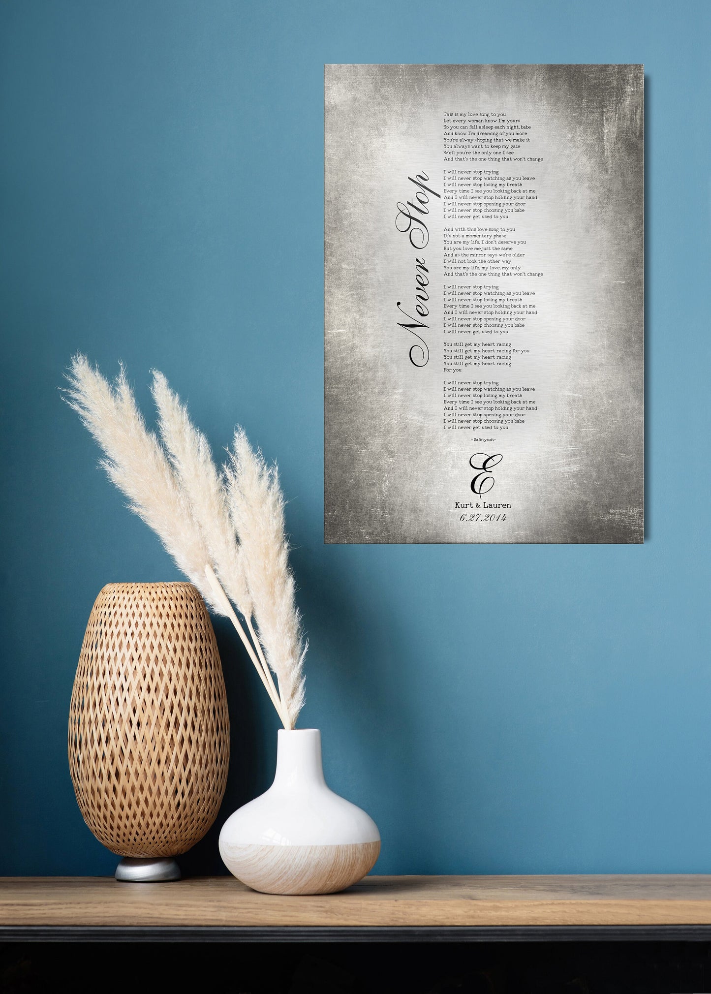 Monogrammed Tin Wedding Song Plaque - HoneycombProverbs - Signs - Vintage Lyrics Wall Art