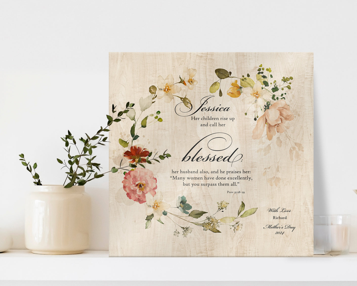 Her Children Call Her Blessed: Personalized Proverbs 31 Wood Plaque - HoneycombProverbs - Religious Home & Decor - Christian Wall Art