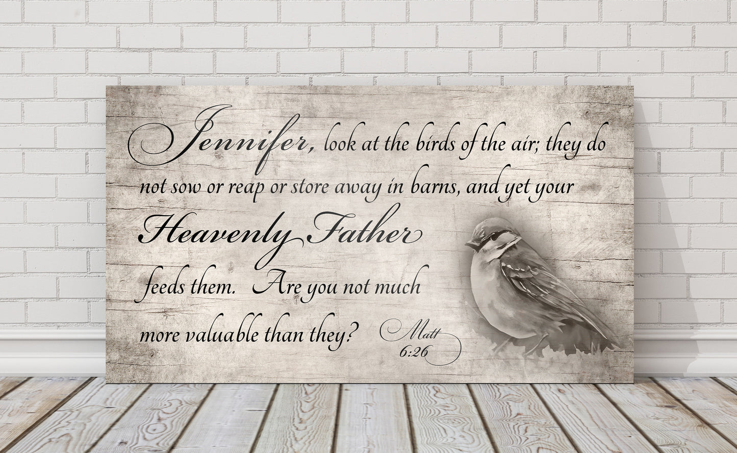 Personalized Matthew 6:26 Farmhous Sign: Look at the Birds - HoneycombProverbs - Signs - Christian Wall Art