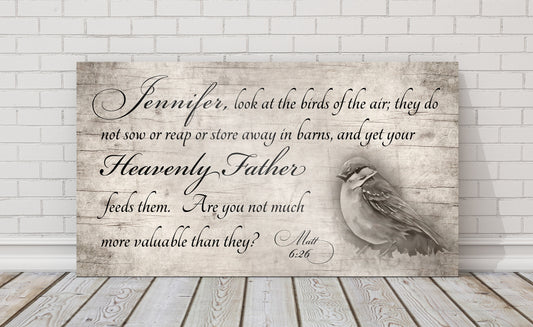 Personalized Matthew 6:26 Farmhous Sign: Look at the Birds - HoneycombProverbs - Signs - Christian Wall Art