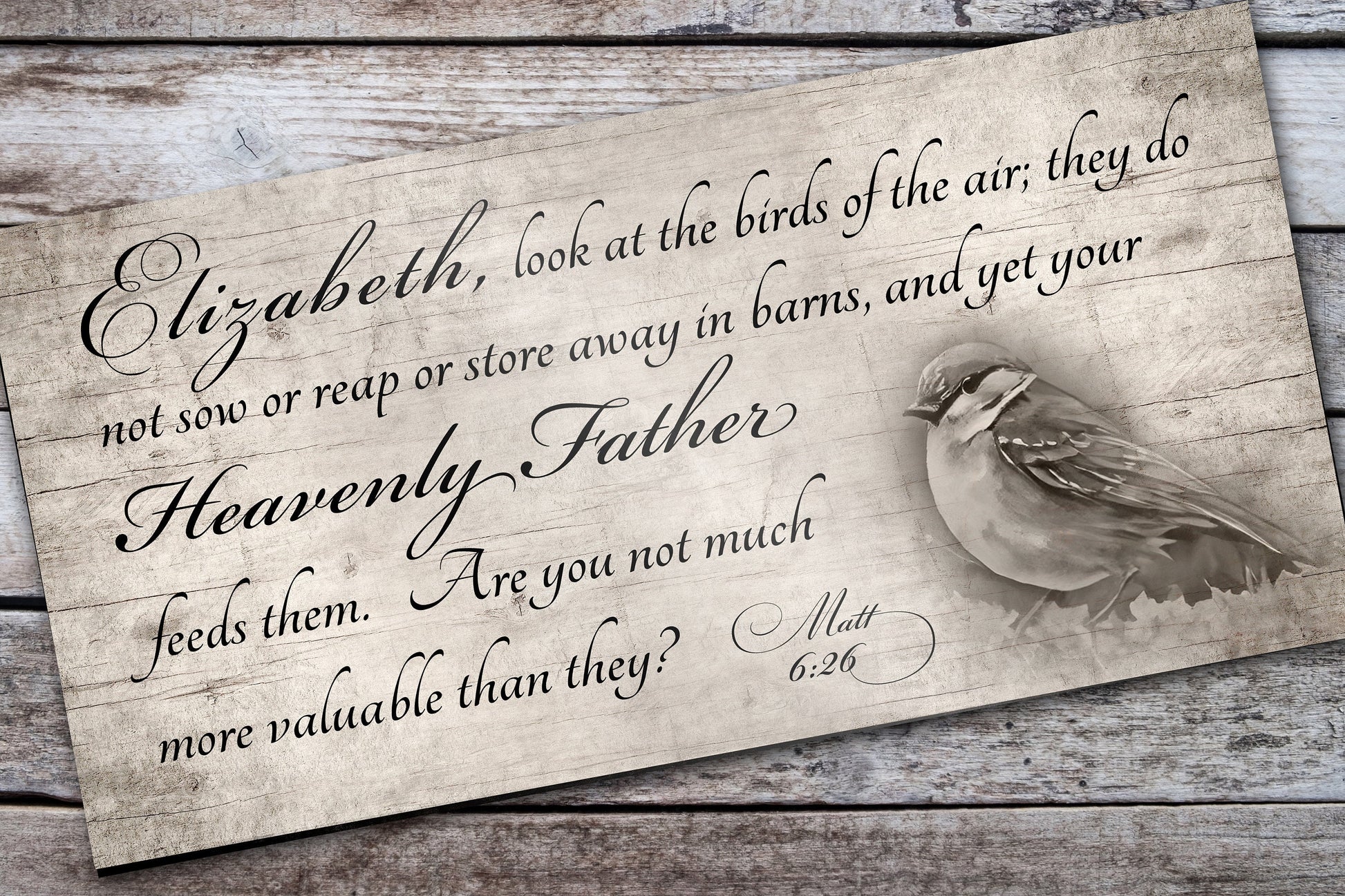 Personalized Matthew 6:26 Farmhous Sign: Look at the Birds - HoneycombProverbs - Signs - Christian Wall Art