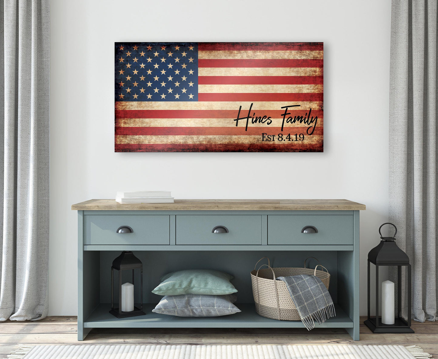Our Flag, Our Family - Rutic Est. Sign on Wood - HoneycombProverbs - Signs - 5 year anniversary gifts