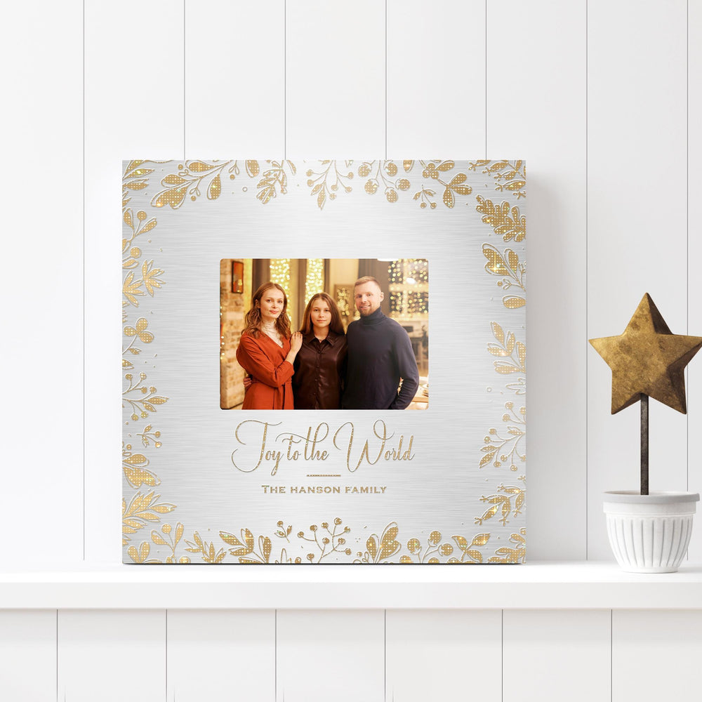 
                  
                    Joy to the World, Personalized Photo Art, Metallic Christmas Decor, Gold and Silver Christmas Decor, Golden Holly framed Photo Decor, Gift
                  
                