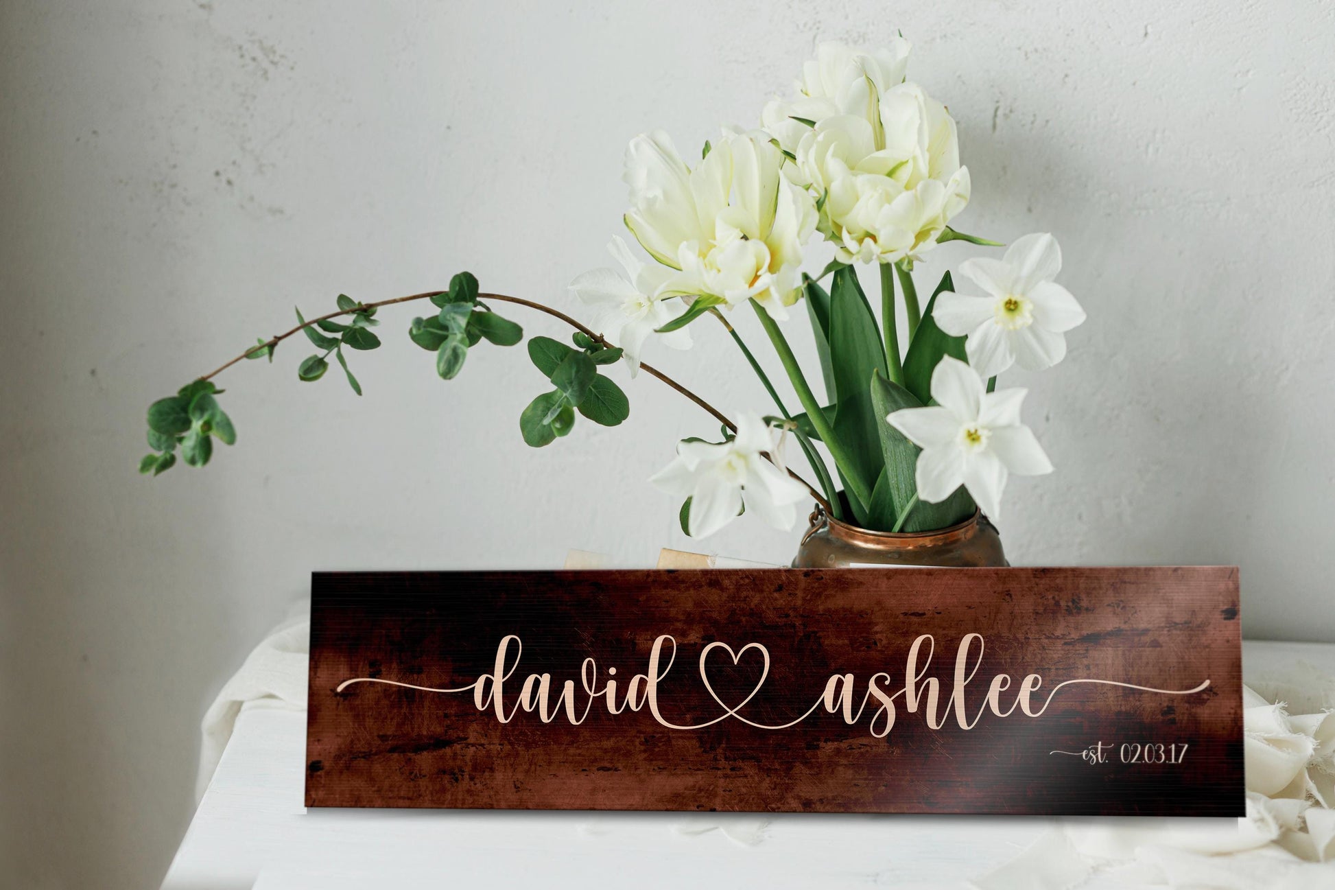 Heart Connected Names, Bronze Anniversary Sign - HoneycombProverbs - Signs - Bronze Anniversary Gifts