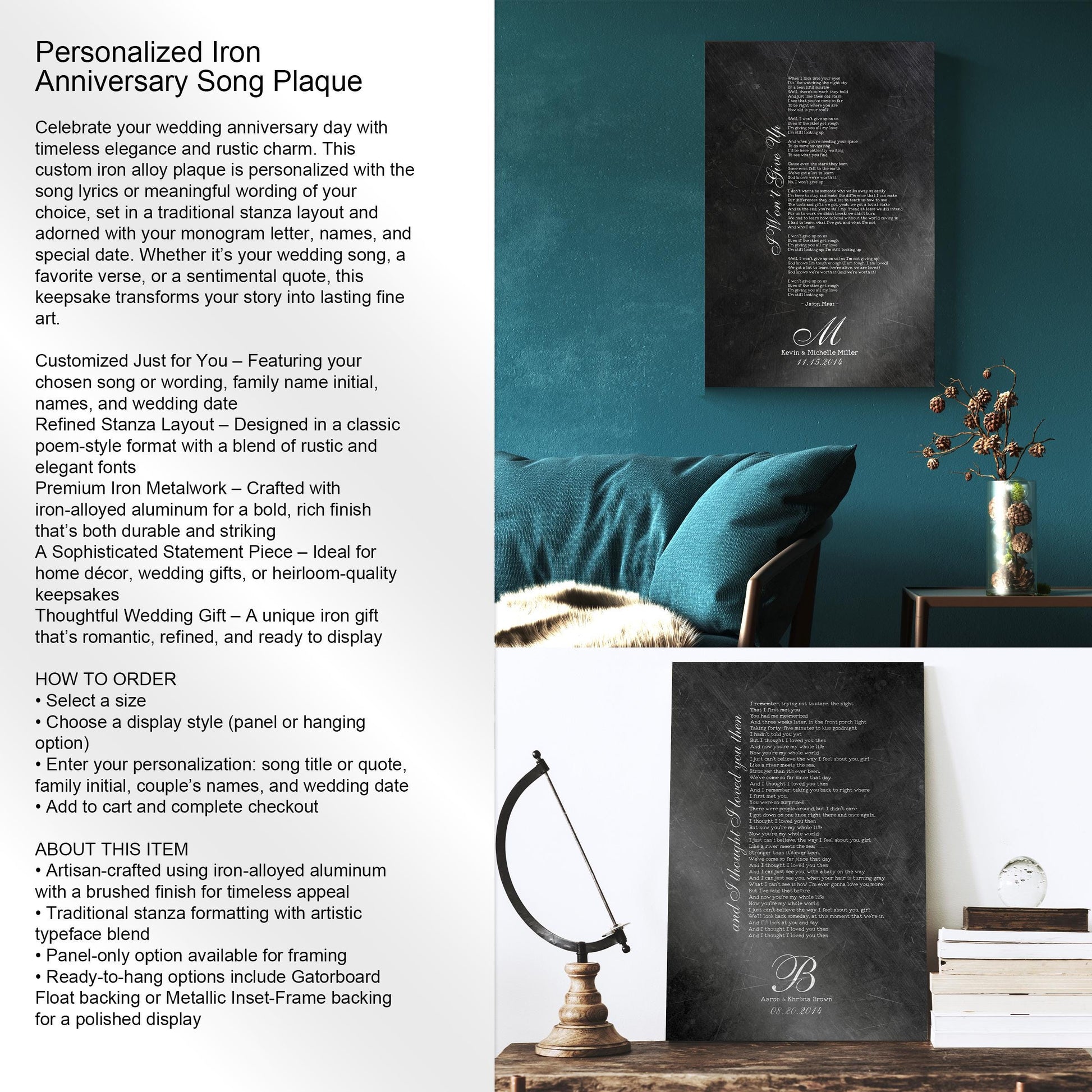 Monogrammed Iron First Dance Song Sign - HoneycombProverbs - Signs - Iron Anniversary Gifts