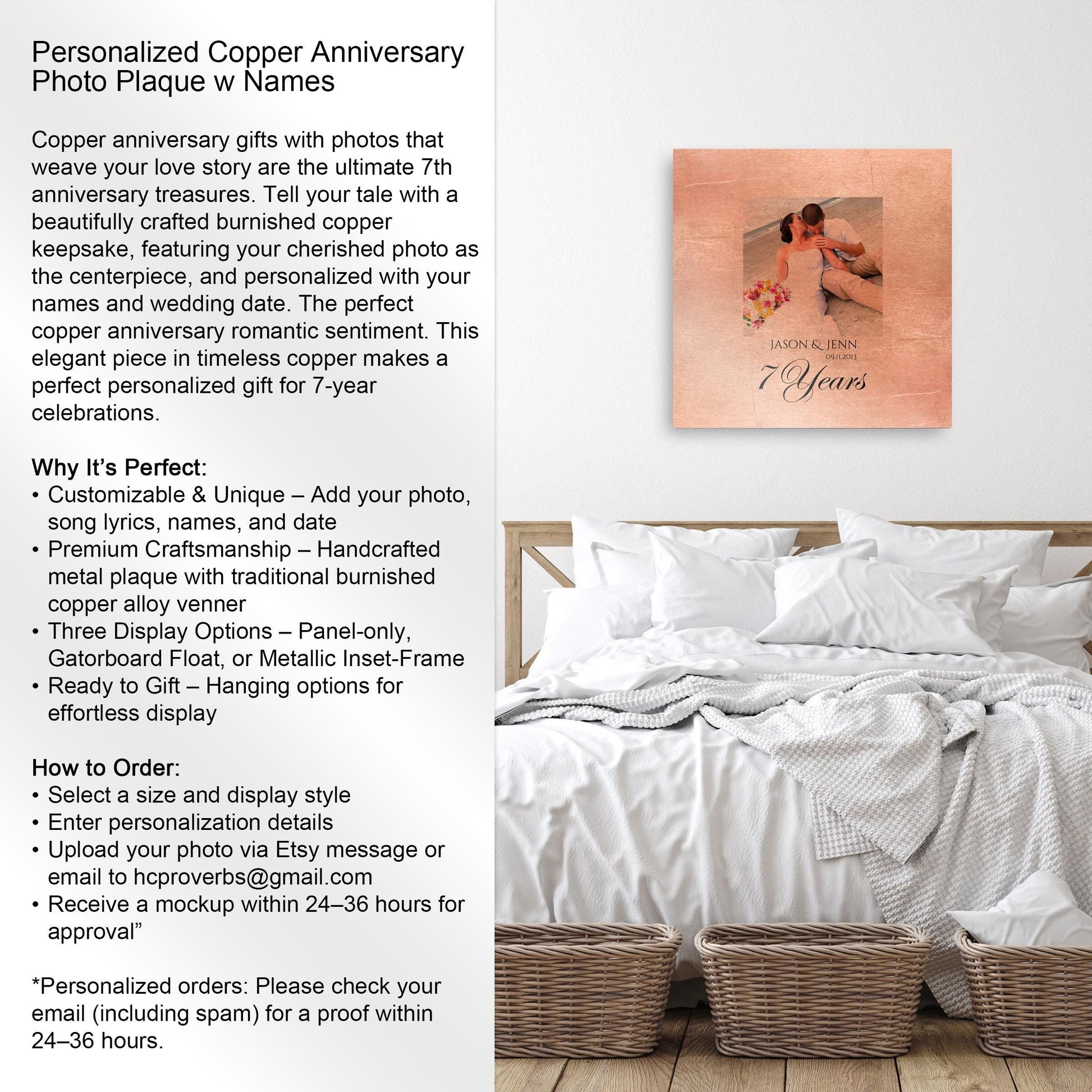 Persoanlized Distressed Copper Anniversary Photo Gift - HoneycombProverbs - Signs - Copper Anniversary Gifts