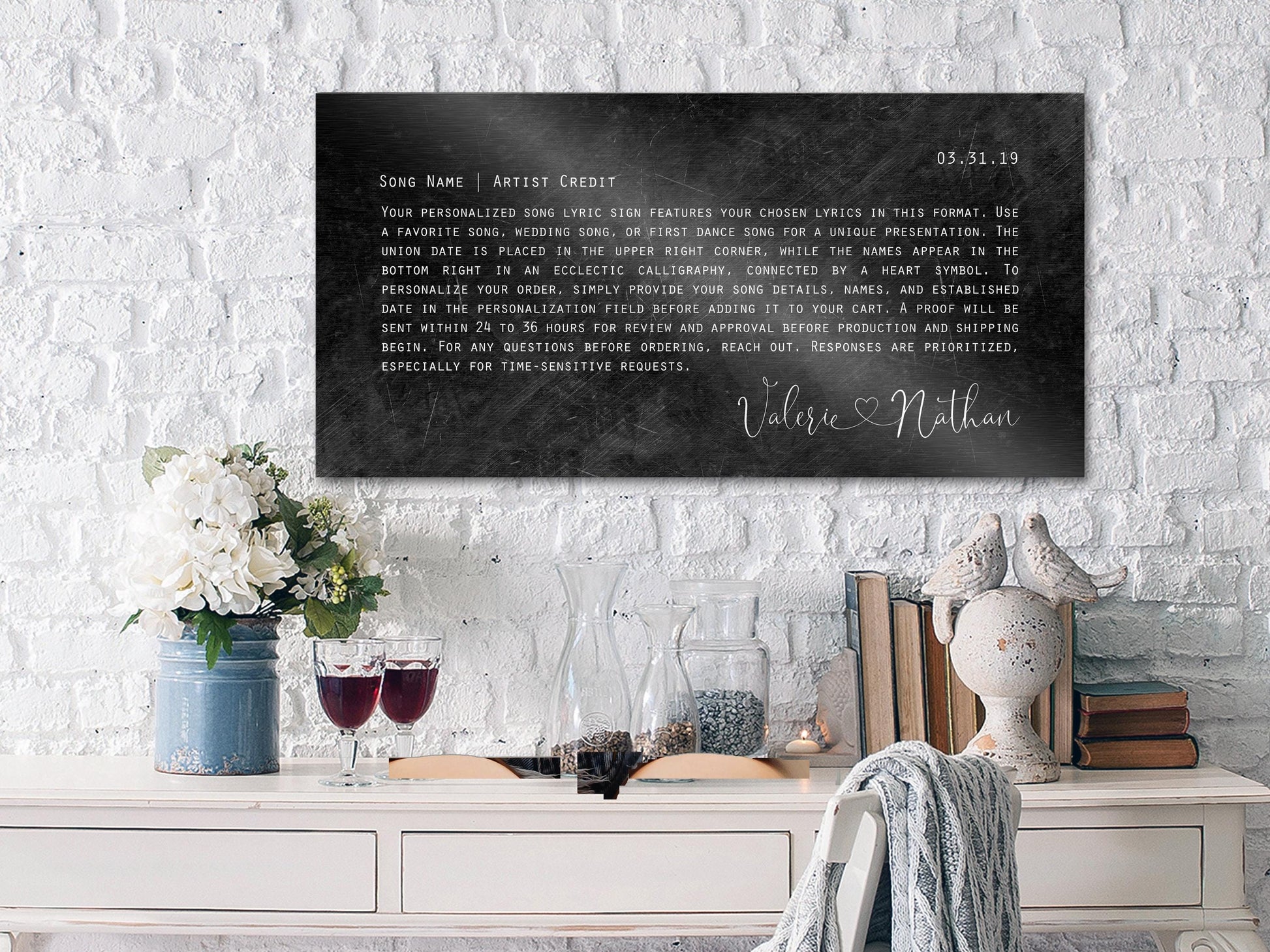 Connected Heart Wedding Song Lyric Sign on Iron - HoneycombProverbs - Signs - Iron Anniversary Gifts