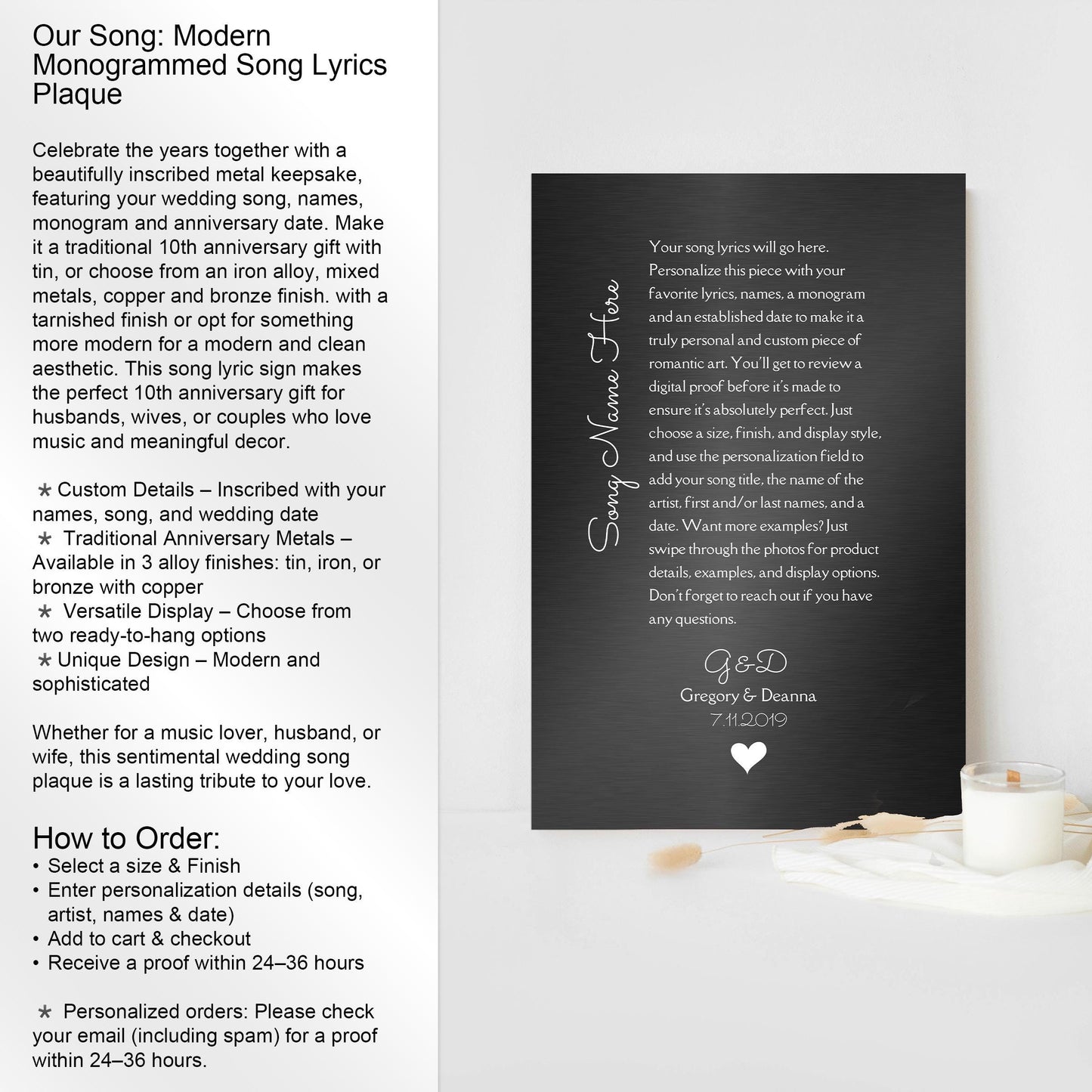 Monogrammed Tin Song Lyric Sign - HoneycombProverbs - Signs - Modern Lyrics Wall Decor