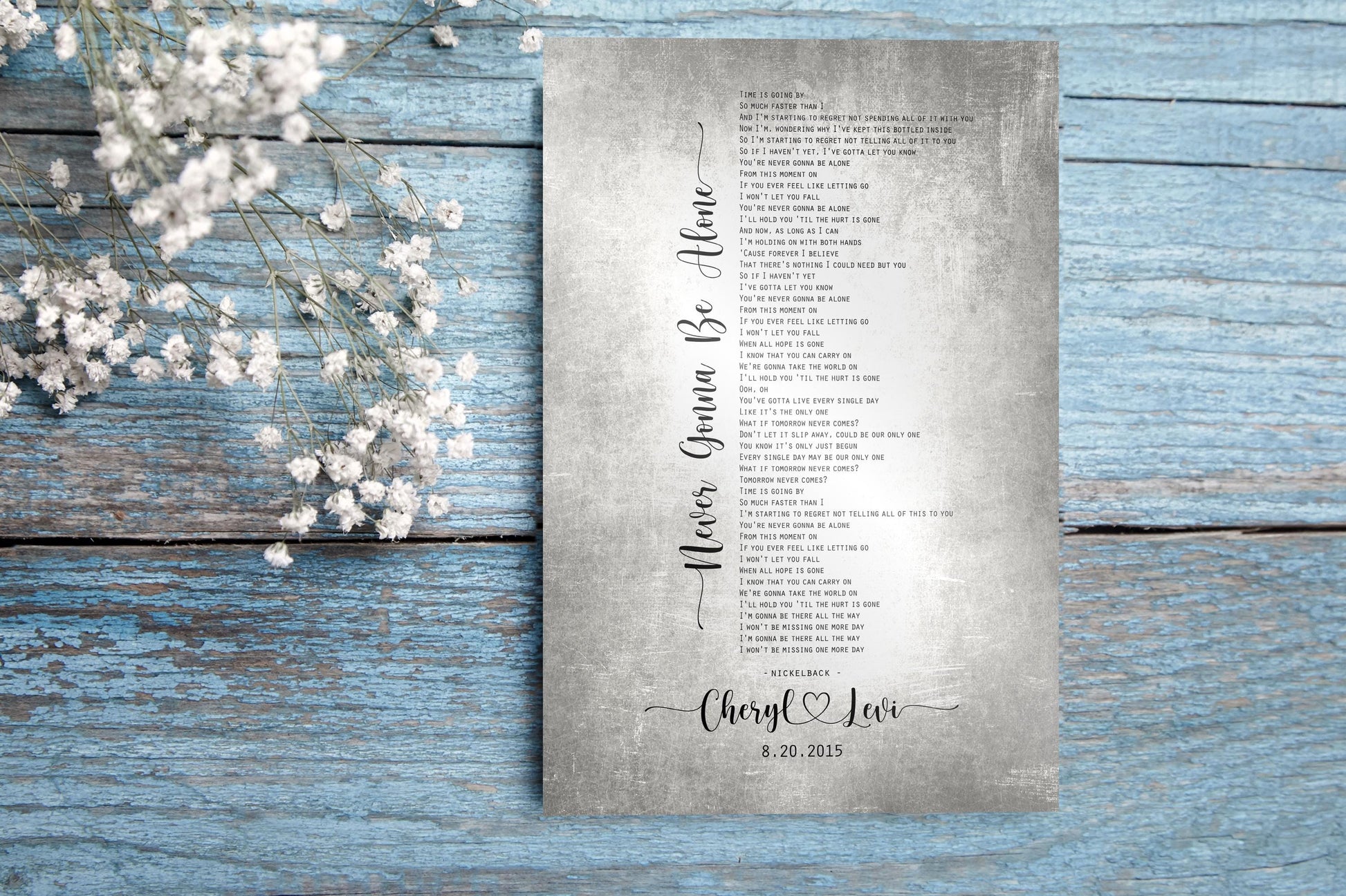 Rustic Lyric Sign on Tin with Heart Names - HoneycombProverbs - Signs - Tin Anniversary Gifts