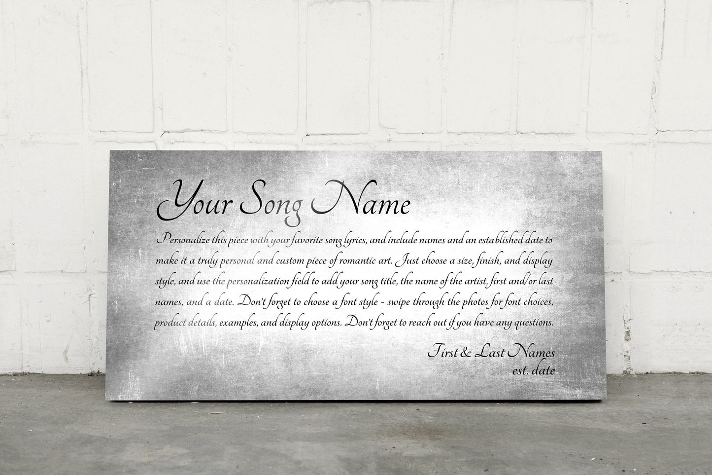 Song Lyrics on Metal, Custom Metal Sign, Personalized Word Art on tin, Romantic Bedroom Decor - perfect for anniversaries. A tin Sign or Plaque also makes a great 10 year wedding anniversary gift.