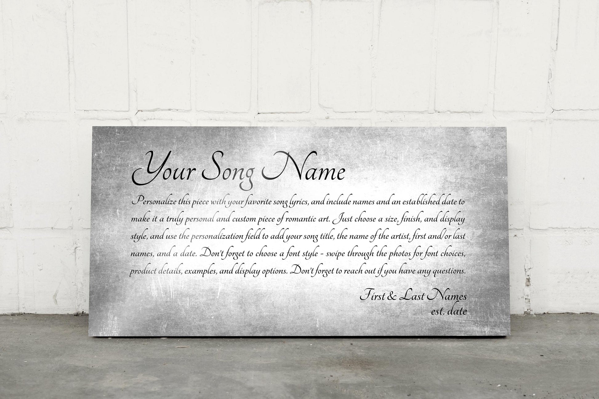 Song Lyrics on Metal, Custom Metal Sign, Personalized Word Art on tin, Romantic Bedroom Decor - perfect for anniversaries. A tin Sign or Plaque also makes a great 10 year wedding anniversary gift.