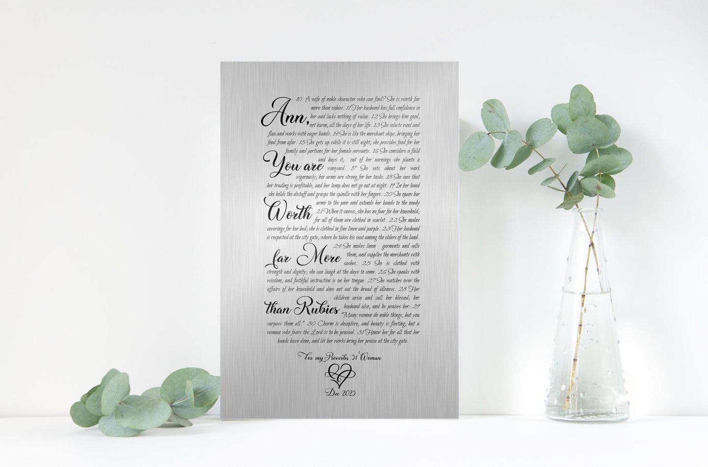 Proverbs 31 Woman Personalized Scripture on Tin - HoneycombProverbs - Signs - Christian Wall Art