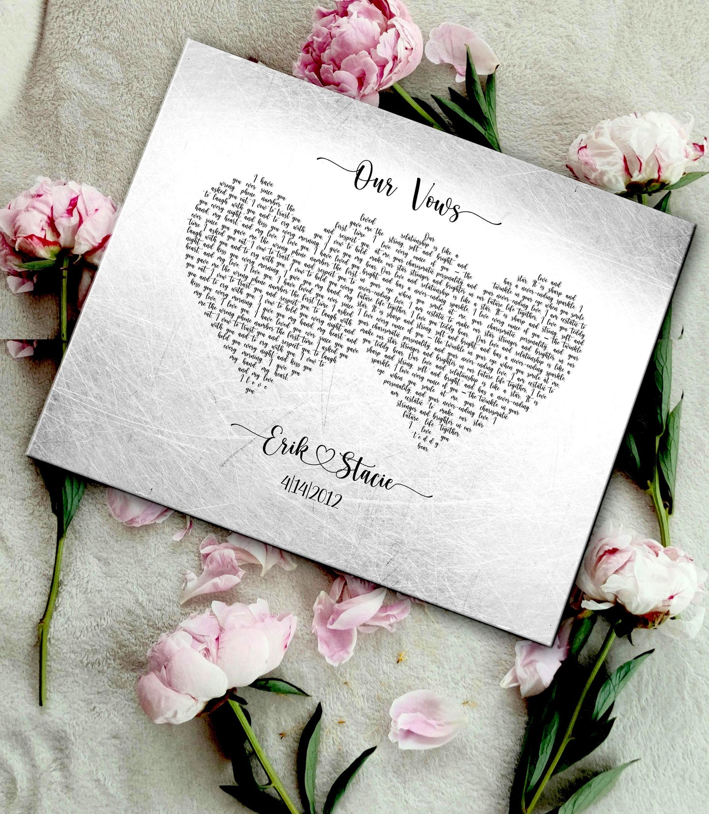 His and Her Hearts Wedding Vow Sign - HoneycombProverbs - Signs - Tin Anniversary Gifts