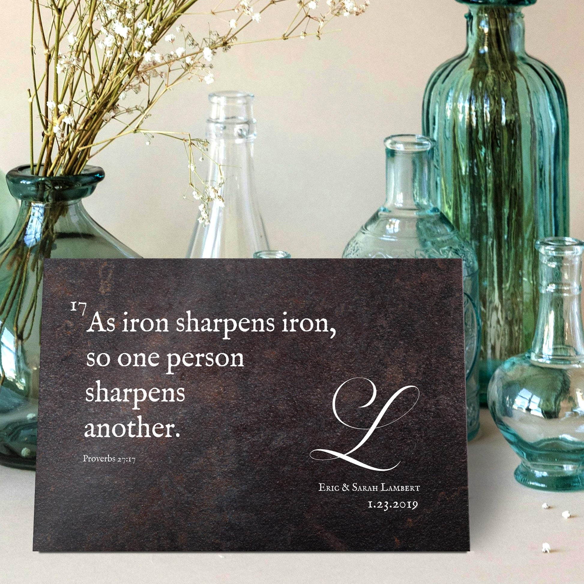 Proverbs 27:17 Personalized Iron Anniversary Scripture - HoneycombProverbs - Signs - Christian Wall Art