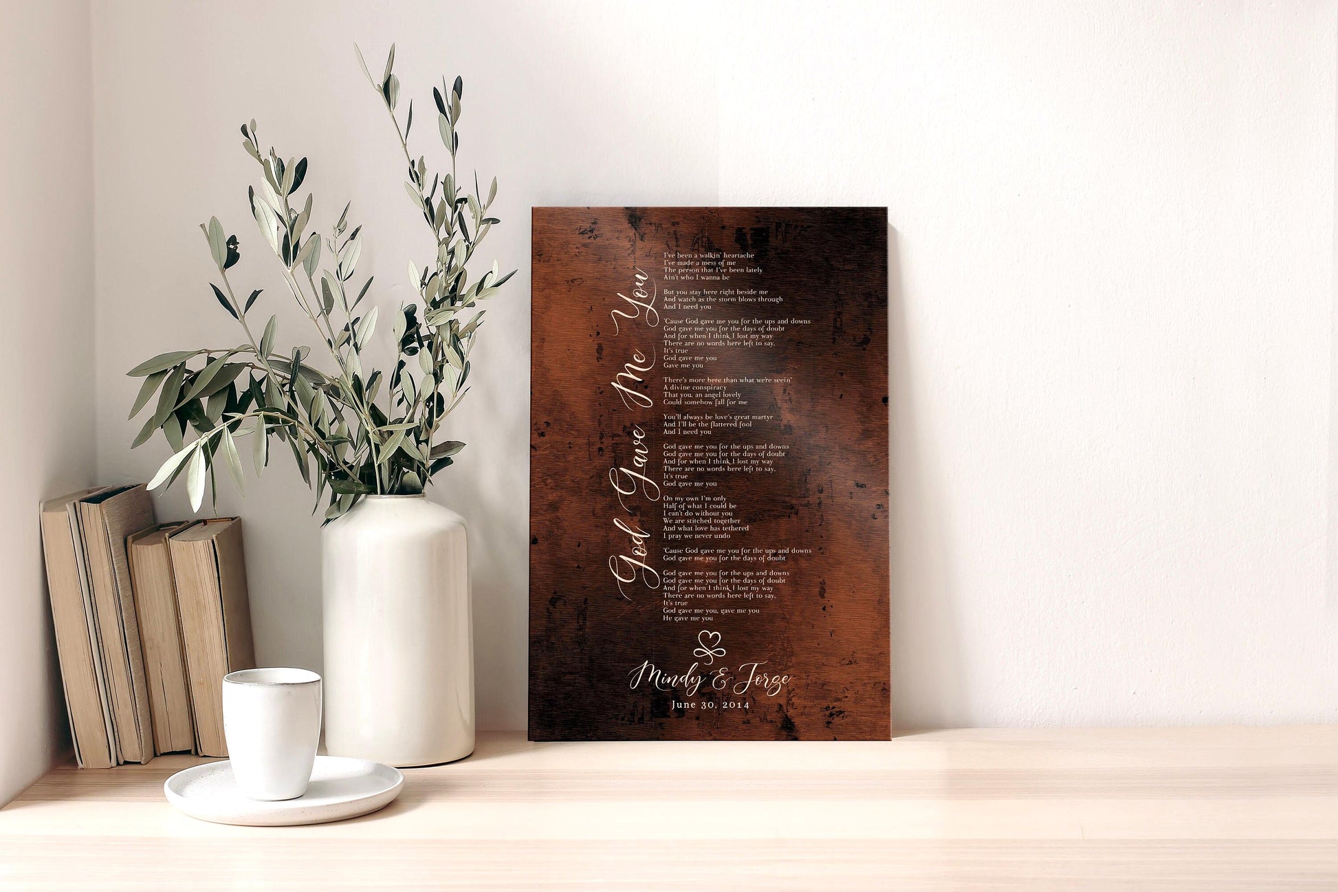 Infinity Heart Custom Song Lyric Sign on Bronze - HoneycombProverbs - Signs - Bronze Anniversary Gifts