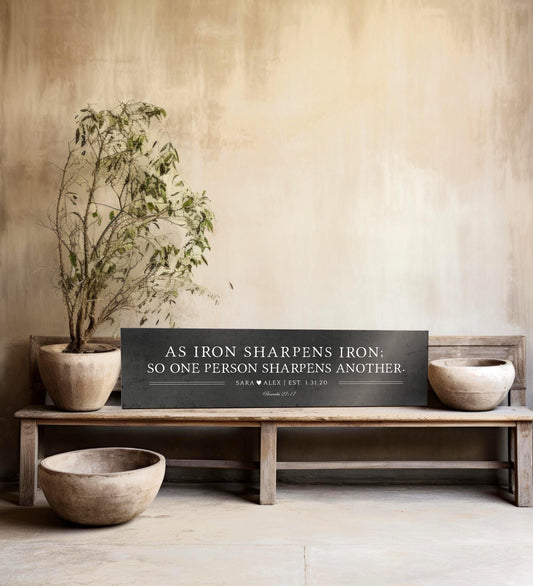 Iron Anniversary Gift, Iron Sharpens Iron Sign - HoneycombProverbs - Signs - Christian Wall Art