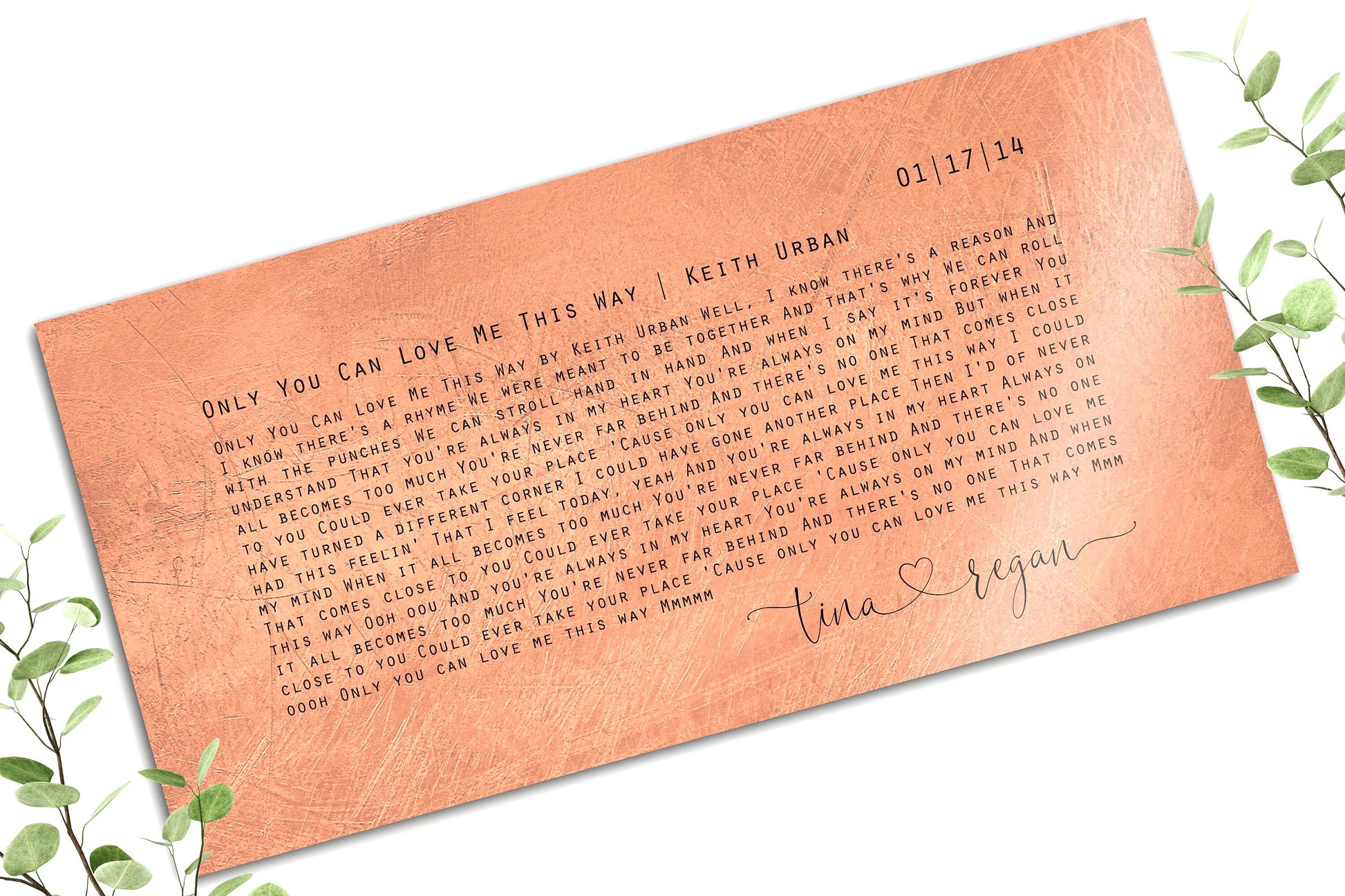 Custom Lyric Sign on Copper - HoneycombProverbs - Signs - Copper Anniversary Gifts