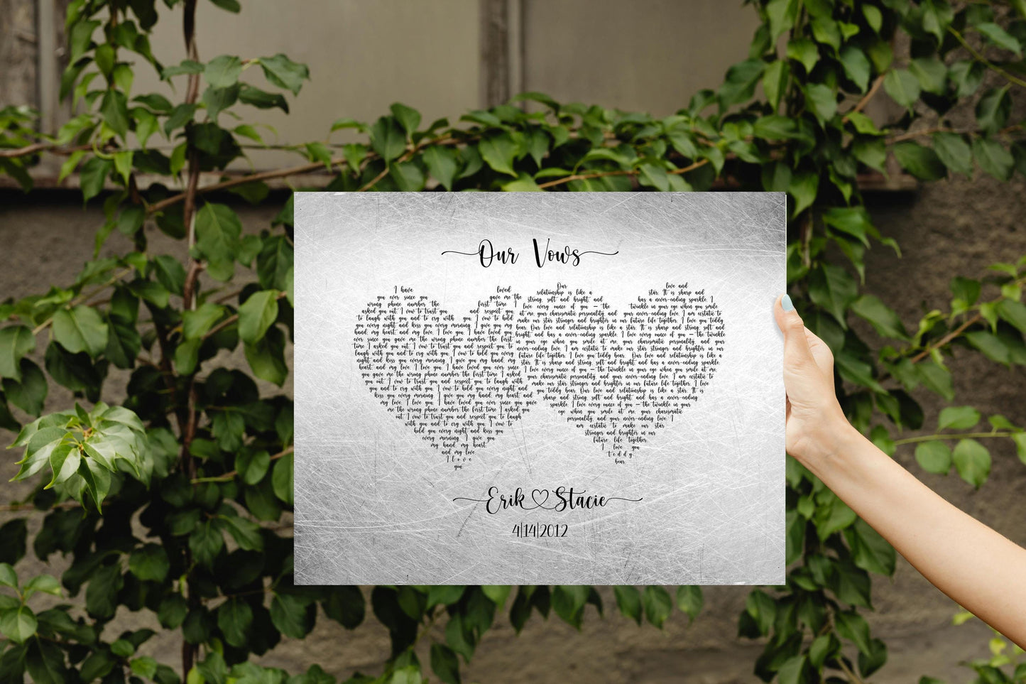 His and Her Hearts Wedding Vow Sign - HoneycombProverbs - Signs - Tin Anniversary Gifts